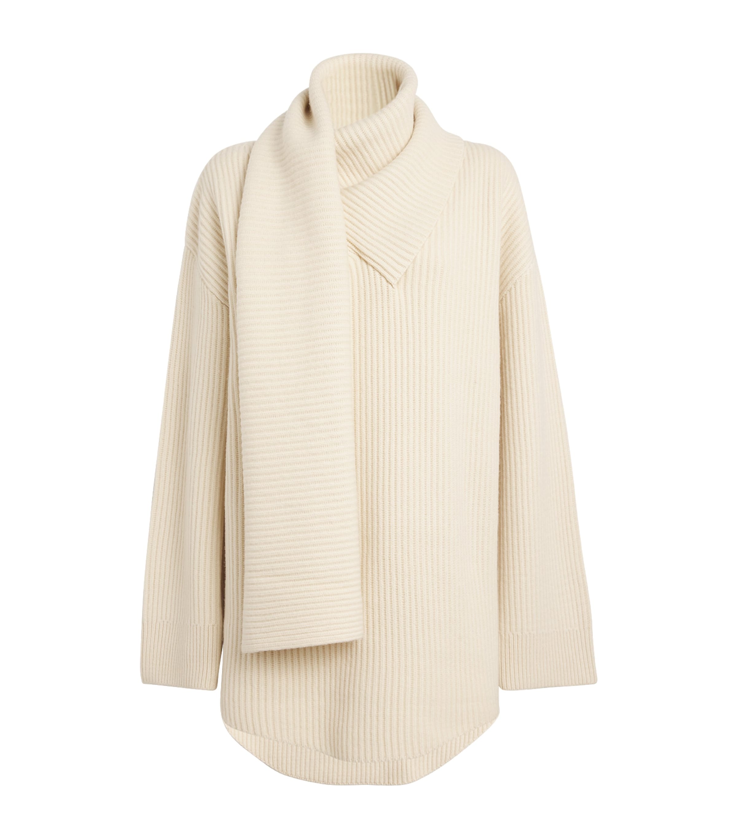 Shop Totême Wool Ribbed Scarf Sweater In Ivory