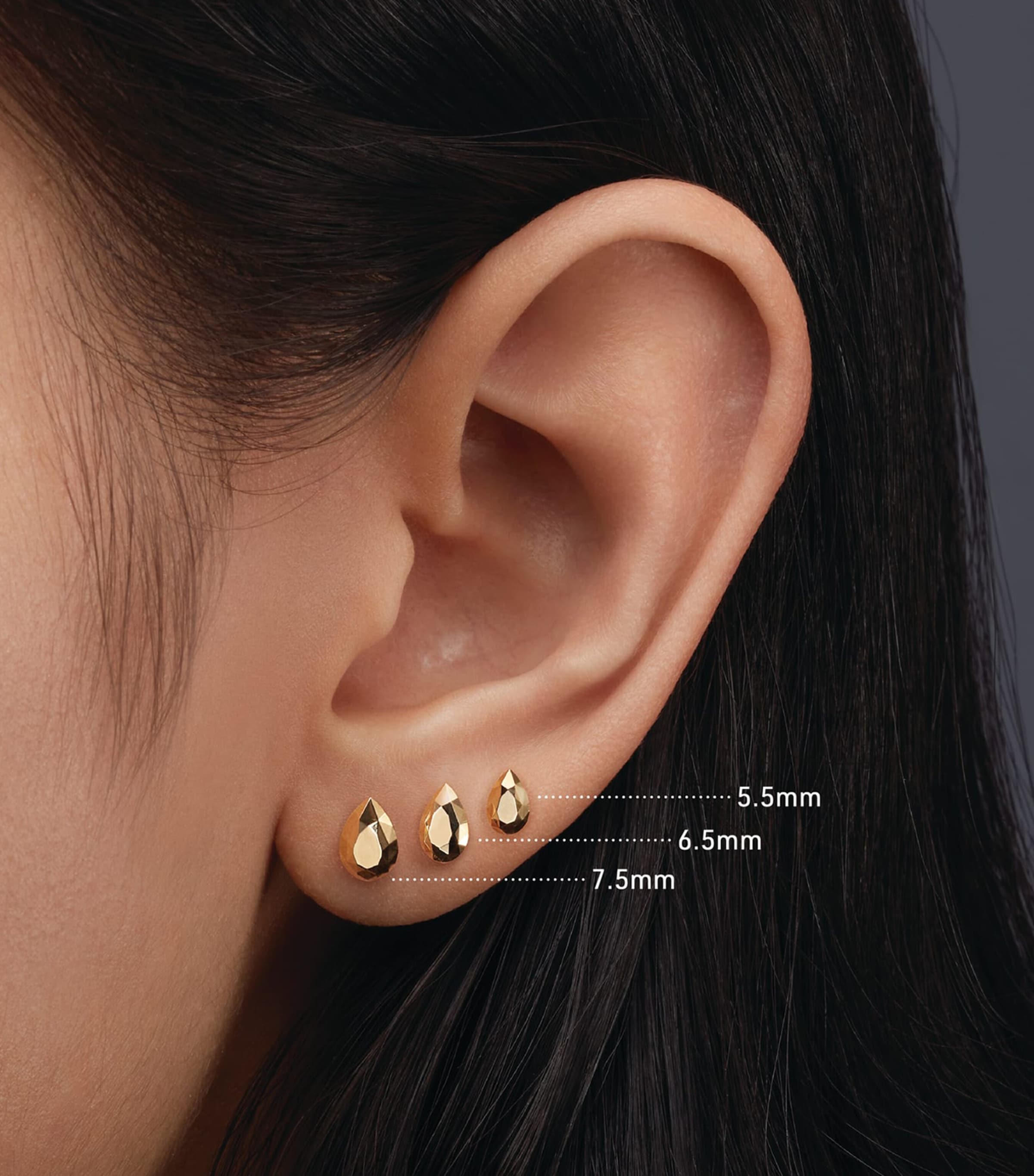 Faceted Pear Threaded Stud Earring (5.5mm) YELLOW GOLD Image 2