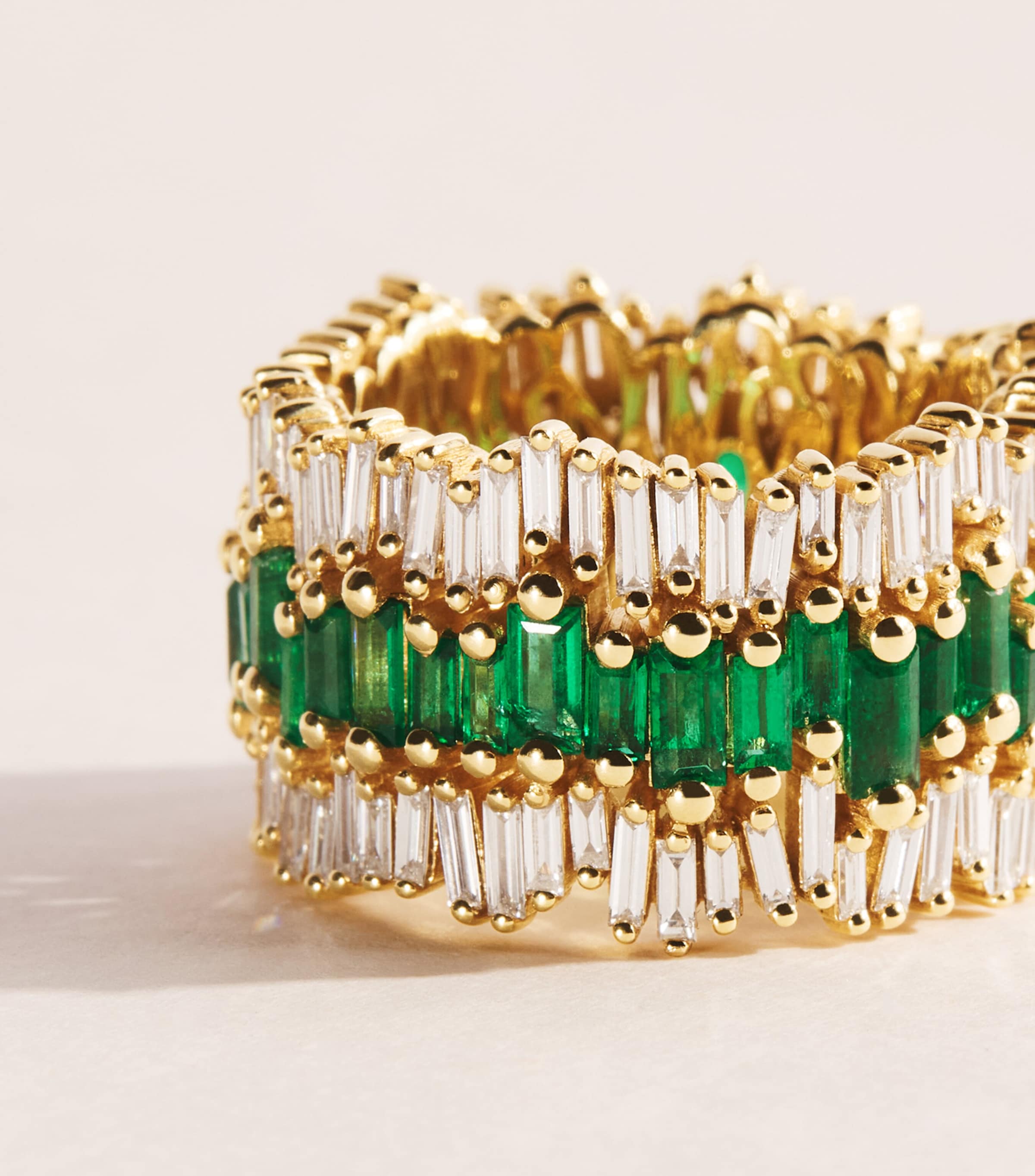 Suzanne Kalan Yellow Gold, Diamond and Emerald Triple Stack Eternity Band Yg/emer Image 3