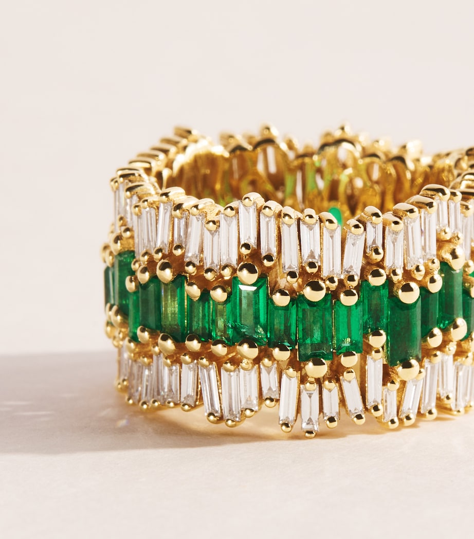 Suzanne Kalan Yellow Gold, Diamond and Emerald Triple Stack Eternity Band Yg/emer Image 3