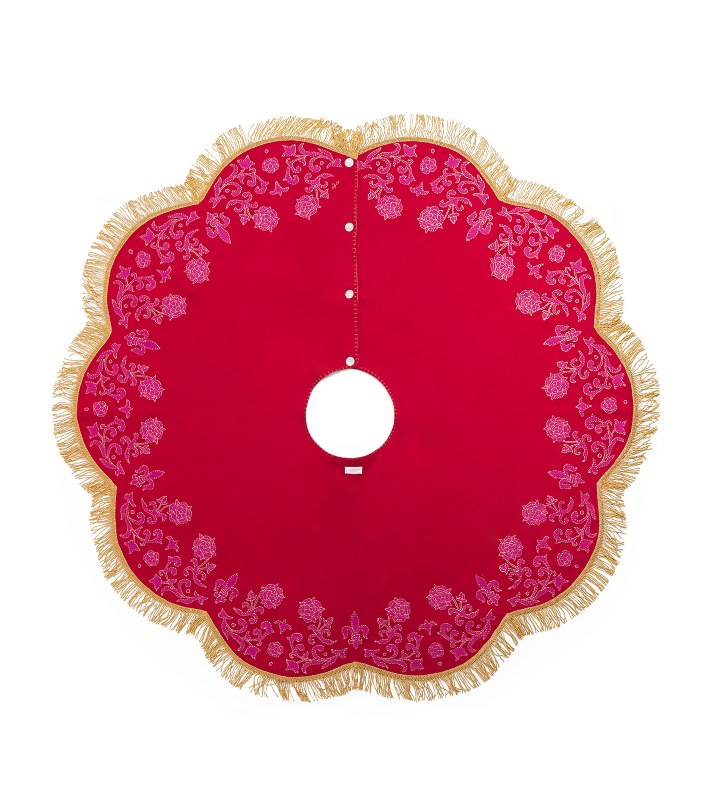 Jan Constantine Rose Embroidered Tree Skirt In Red