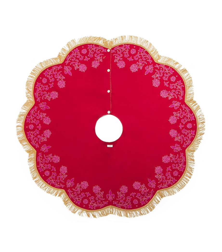 Rose Embroidered Tree Skirt RED / HOT PINK Image 1