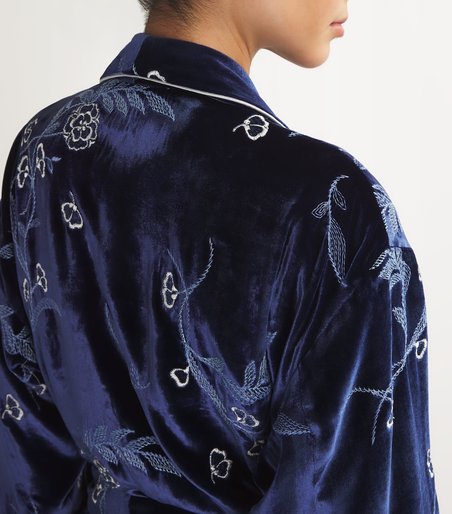 Velvet Embroidered Dahlia Robe ROYAL BLUE/NAVY Image 4
