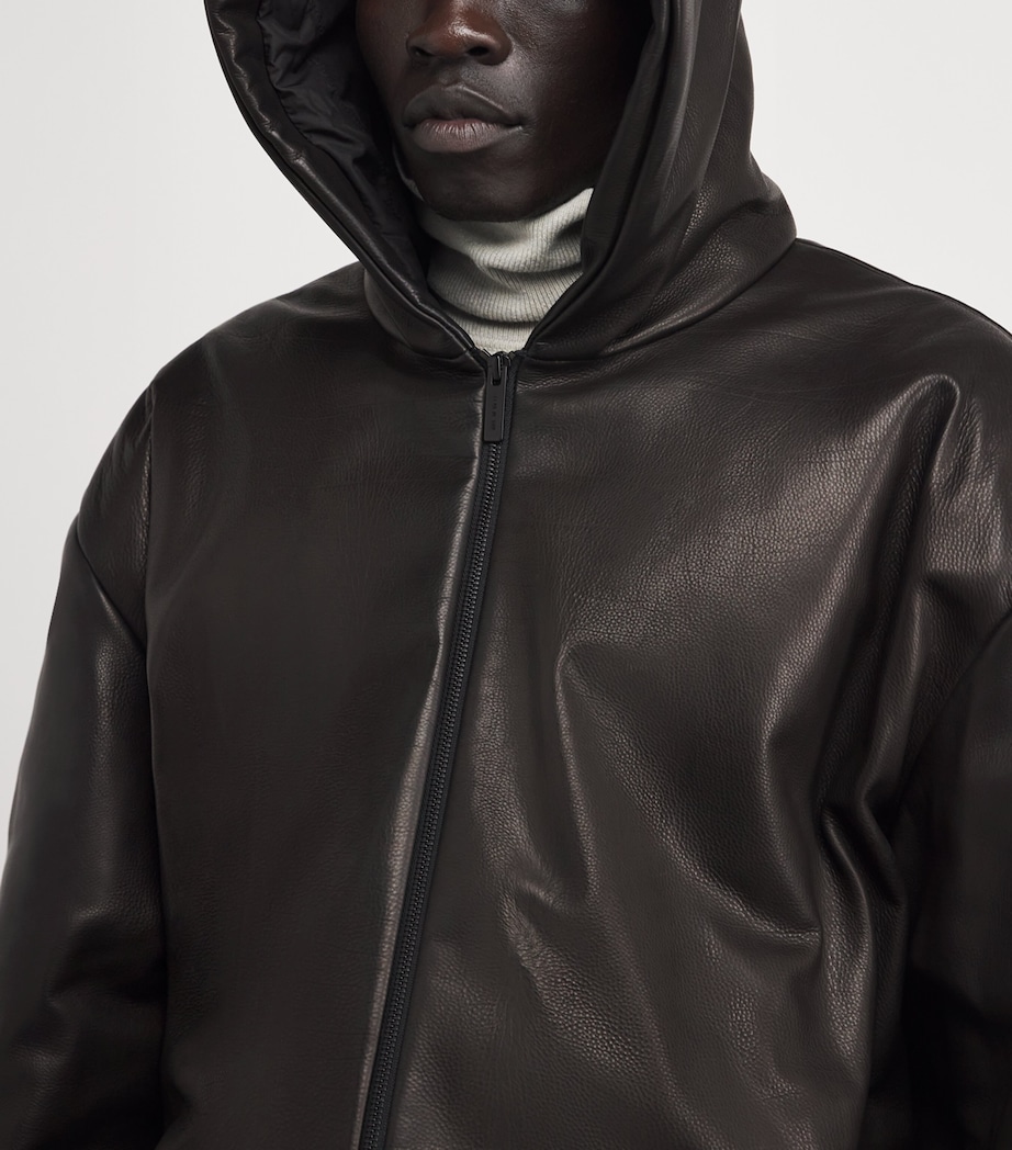 Leather Padded Bomber Jacket BLACK Image 6