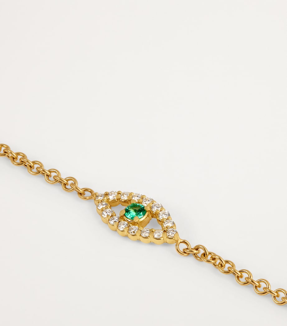 Jennifer Meyer Yellow Gold, Diamond and Emerald Evil Eye Bracelet Yellow Gold Image 3