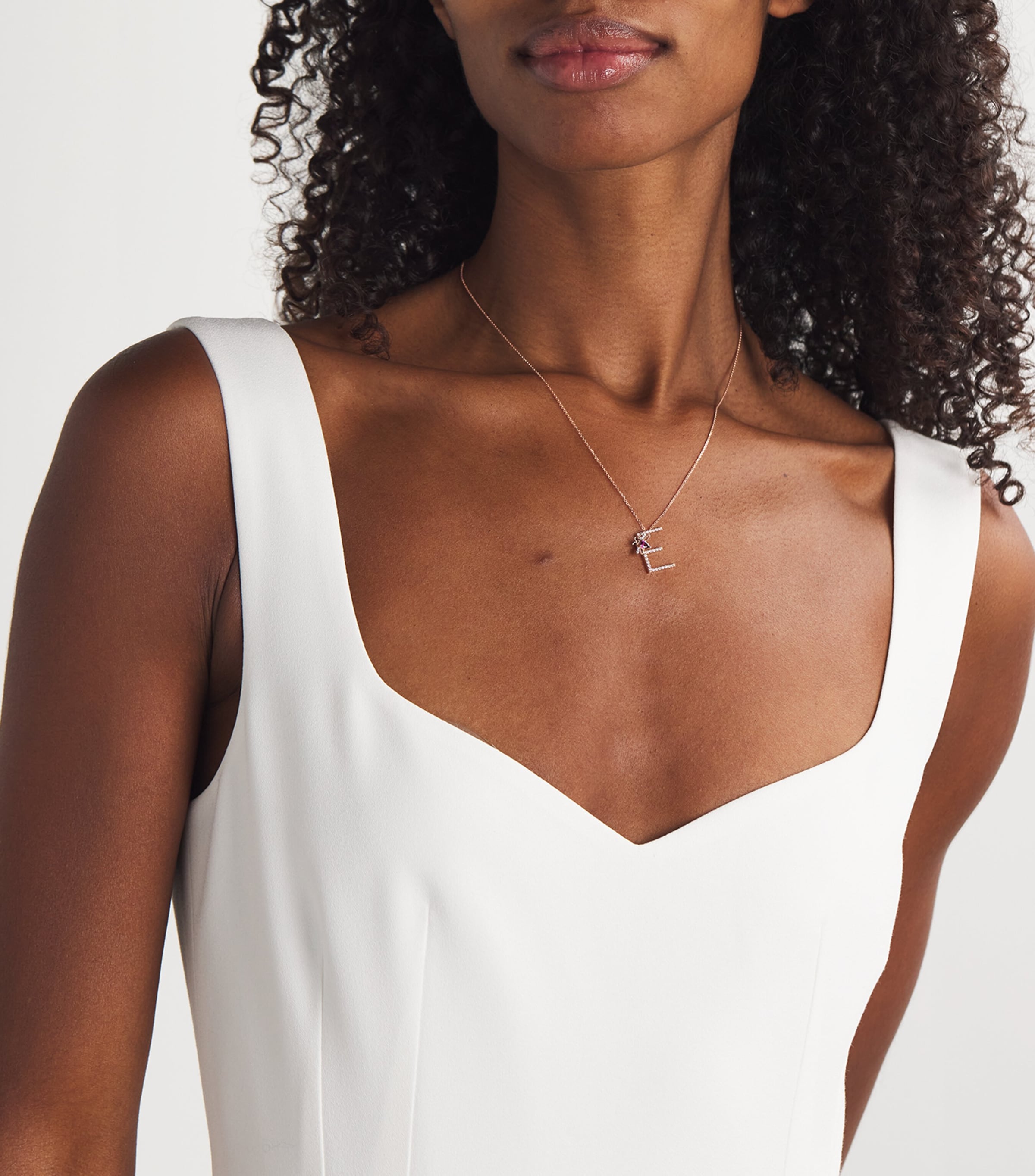 Rose Gold, Diamond and Amethyst Letter 'E' Necklace ROSE GOLD Image 2