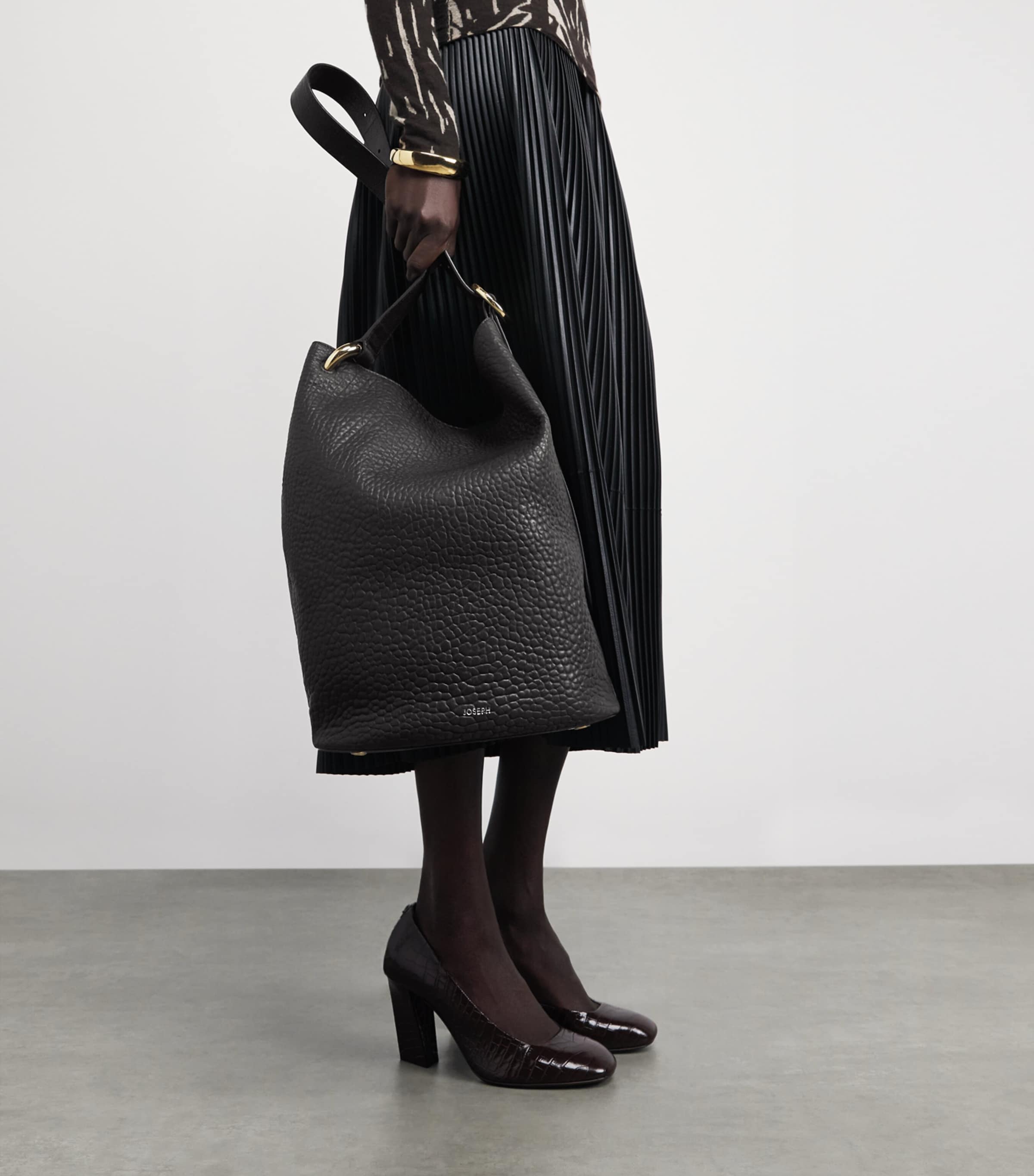 Joseph Womens Leather Pebble Bucket Bag Cocoa Image 2