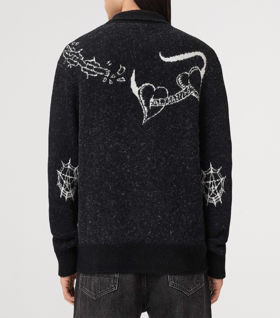 Cotton-Blend Warner Cardigan CINDER BLACK/WHITE Image 5