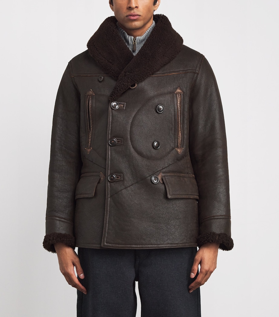 Leather-Shearling Aviator Coat BROWN Image 3