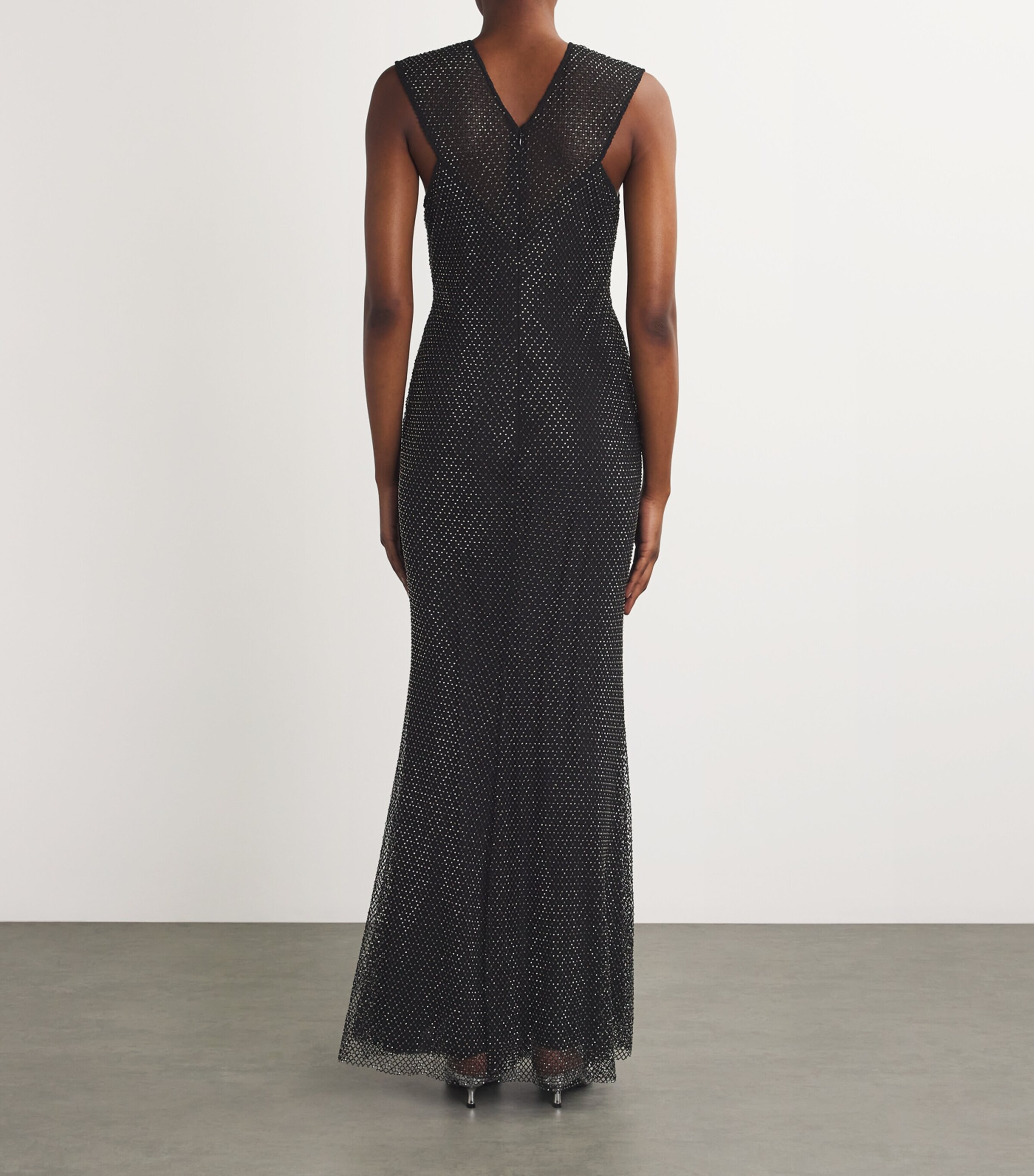 Self-Portrait Womens Fishnet Embellished Midi Dress Black Image 3