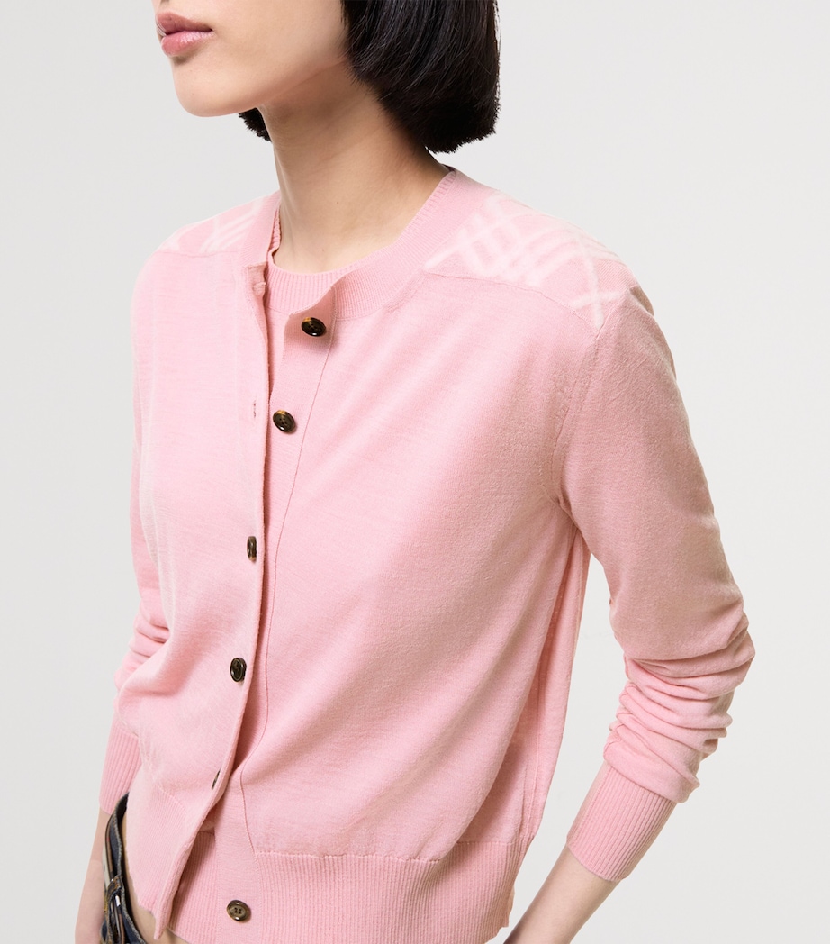 Burberry Womens Wool-Silk Check Panel Cardigan Begonia Pink Image 3