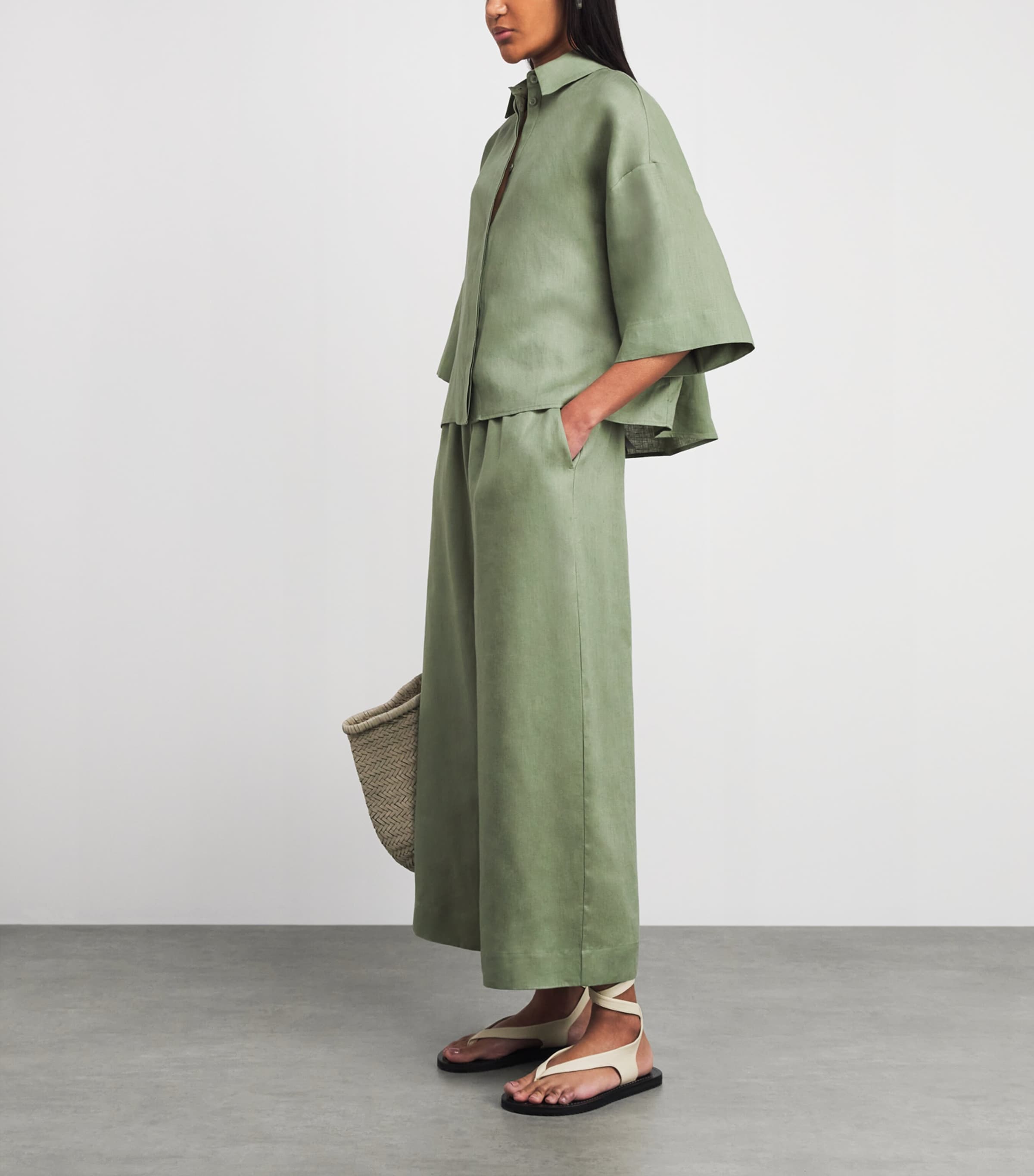 MM Womens Linen Boxy Shirt Sage Green Image 2
