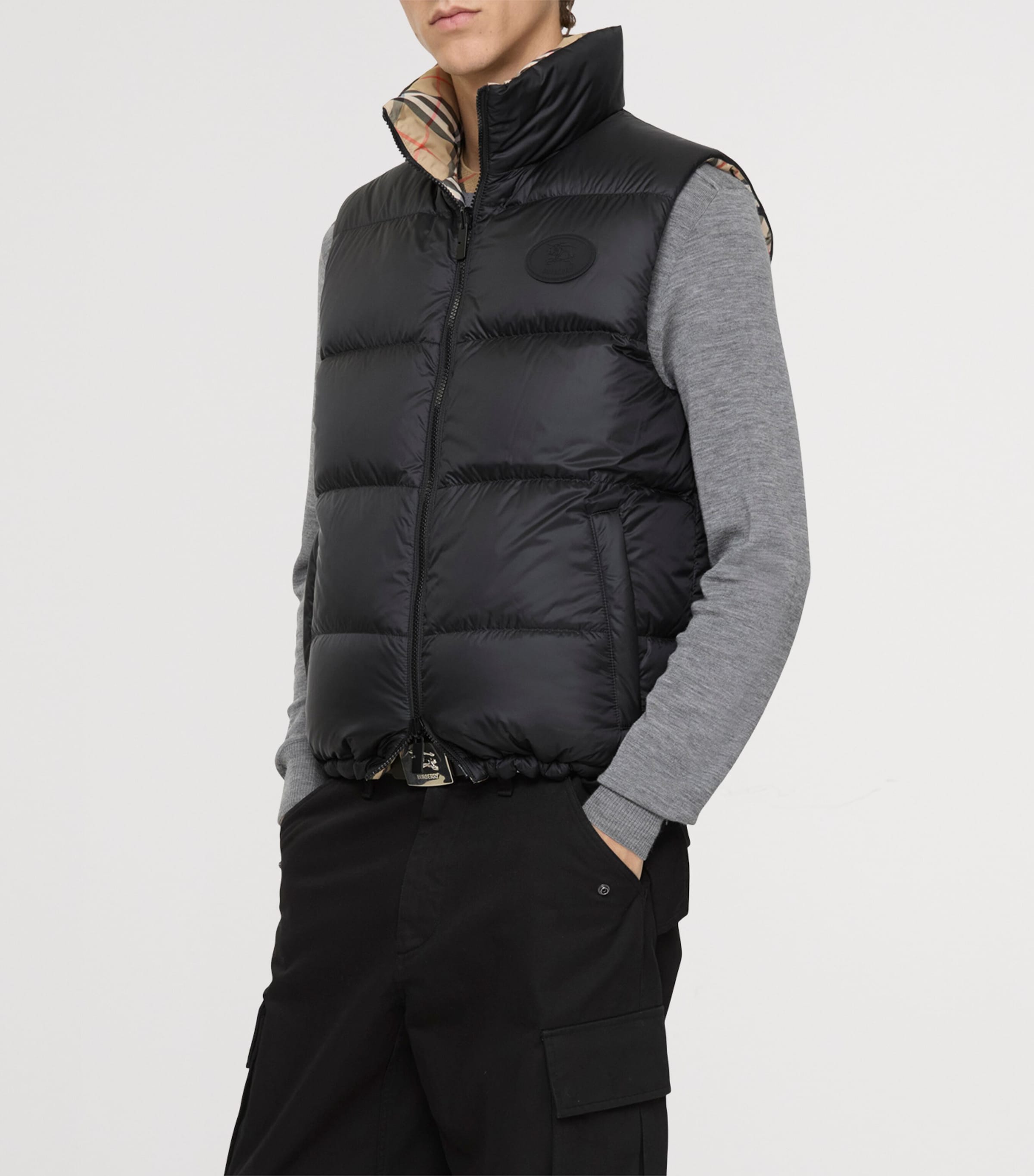 Down Reversible Check Puffer Gilet SAND IP CHECK Image 4