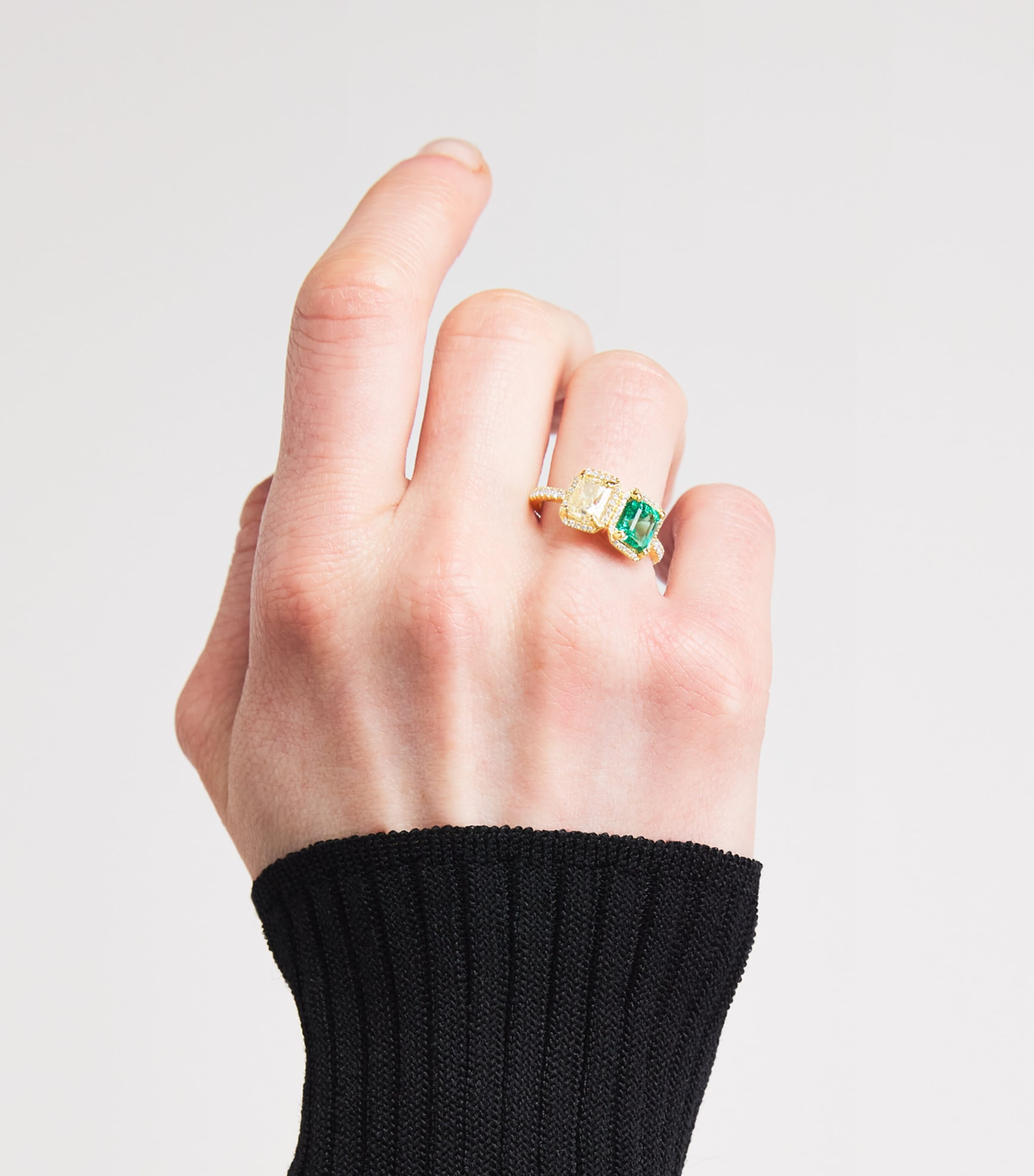 Suzanne Kalan Yellow Gold Toi et Moi Diamond and Emerald Ring Yg/emer Image 2