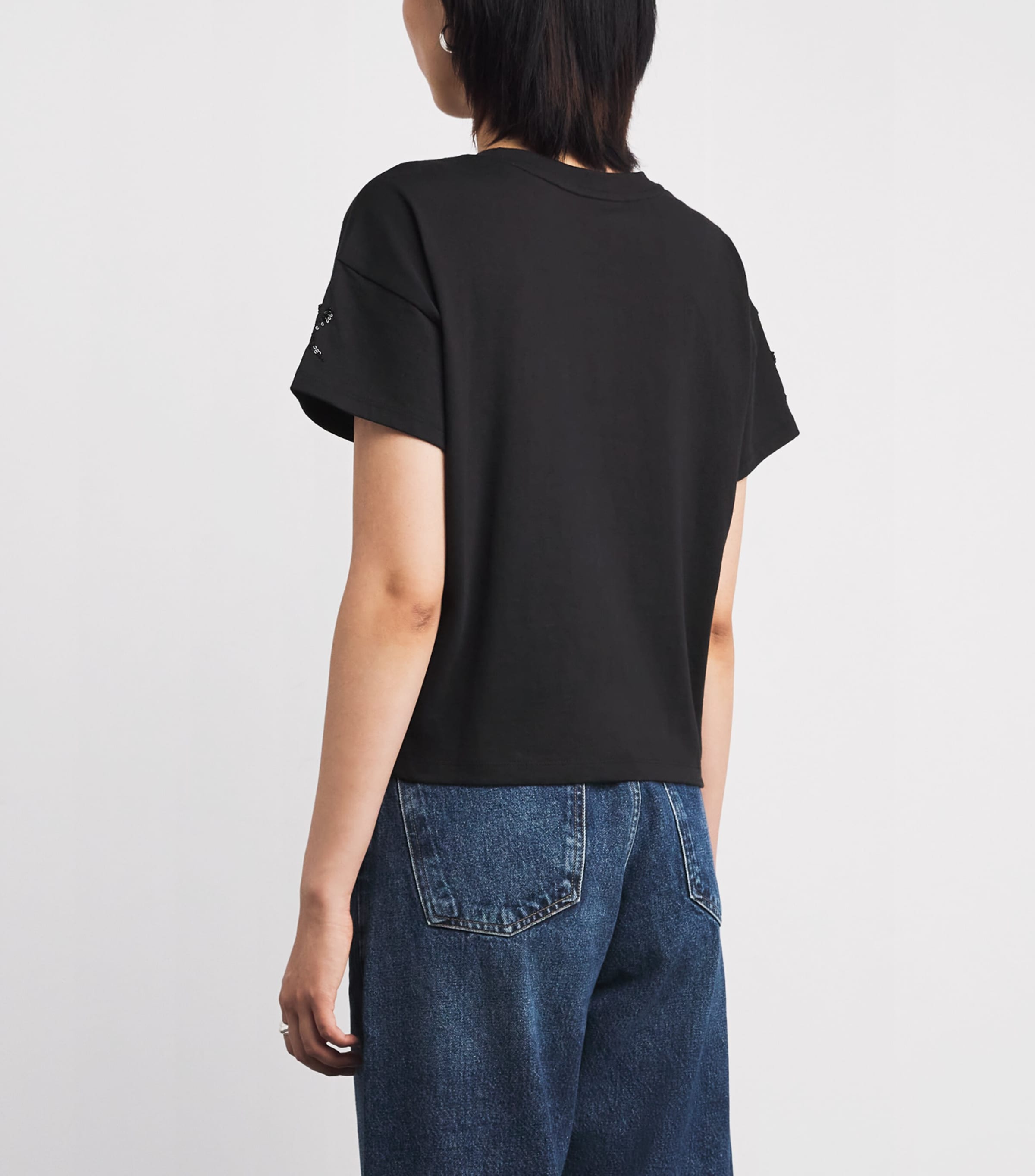 Cotton Beaded Kelly T-Shirt BLACK Image 4