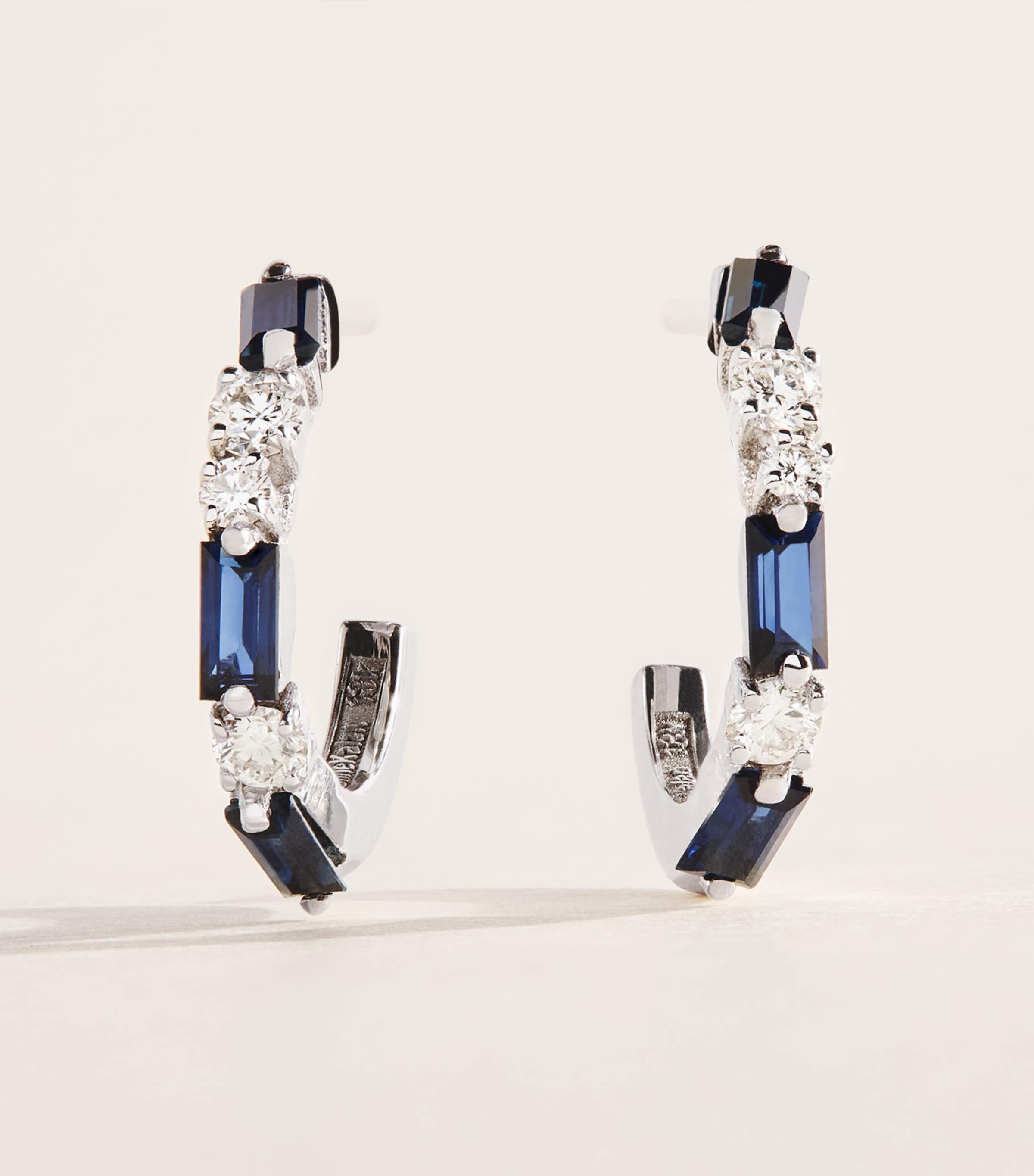 Suzanne Kalan White Gold, Diamond and Blue Sapphire Thin Mix Hoop Earrings Wg/db Image 1