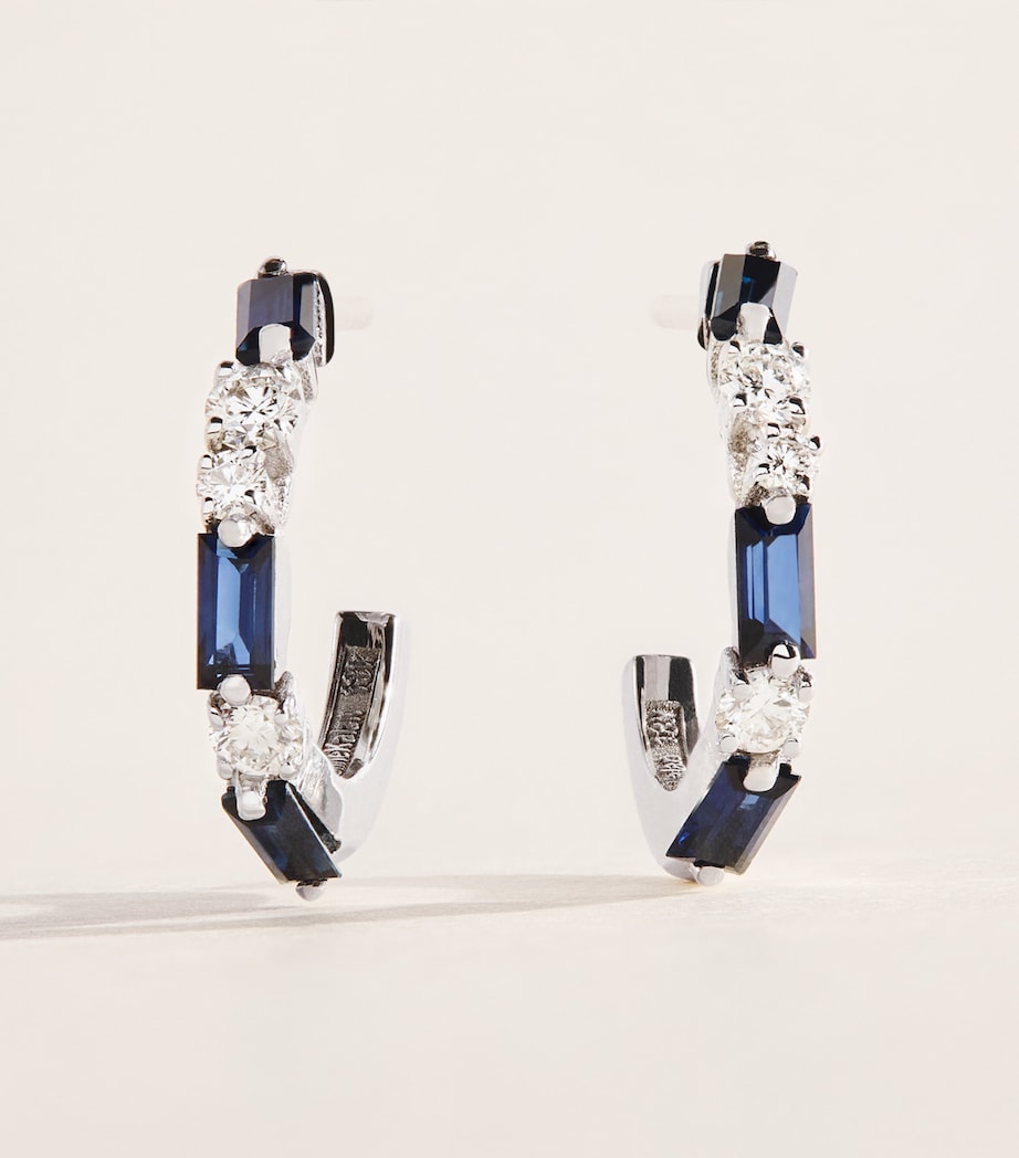 Suzanne Kalan White Gold, Diamond and Blue Sapphire Thin Mix Hoop Earrings Wg/db Image 1