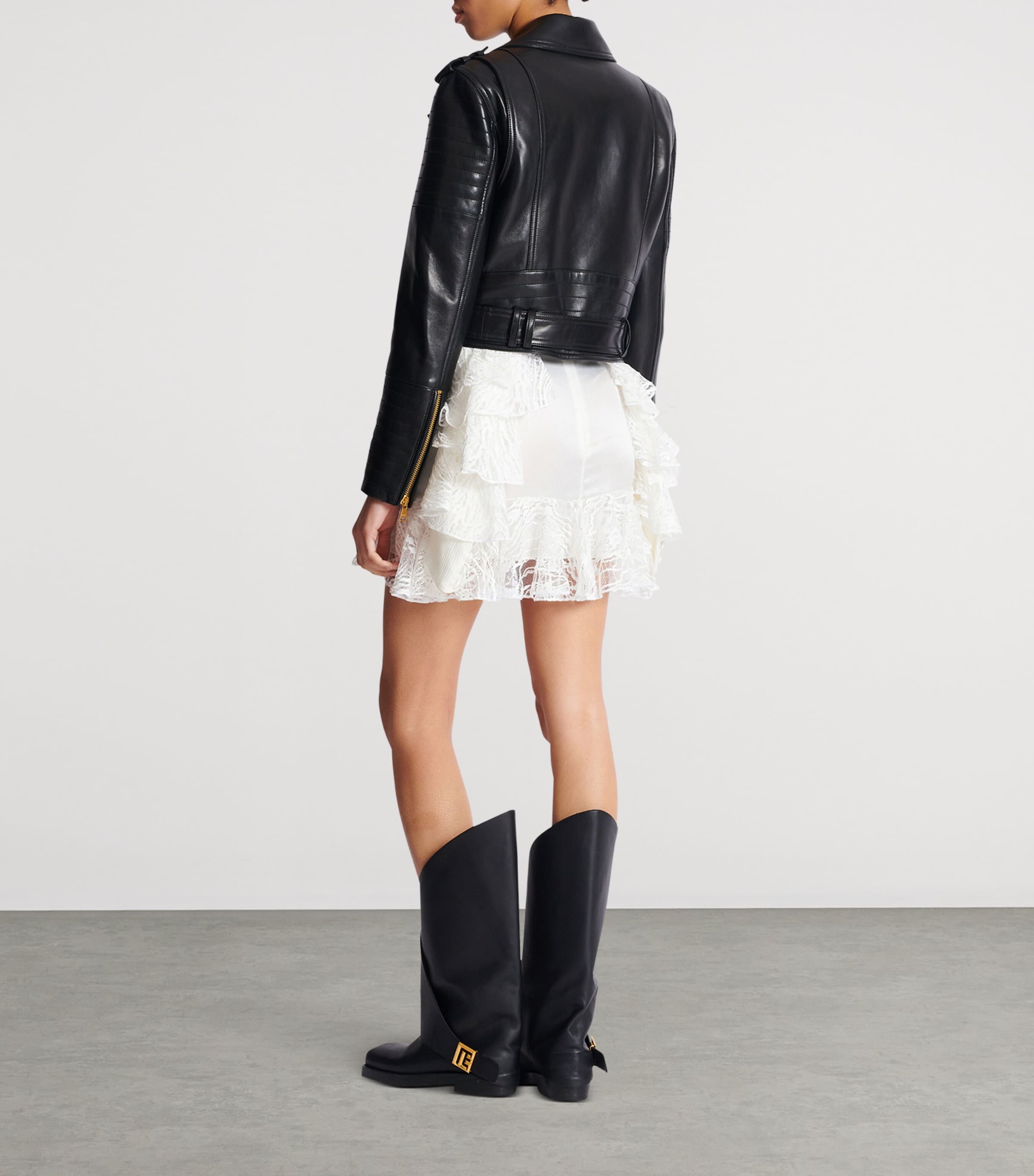 Leather Biker Jacket 0PA NOIR Image 4