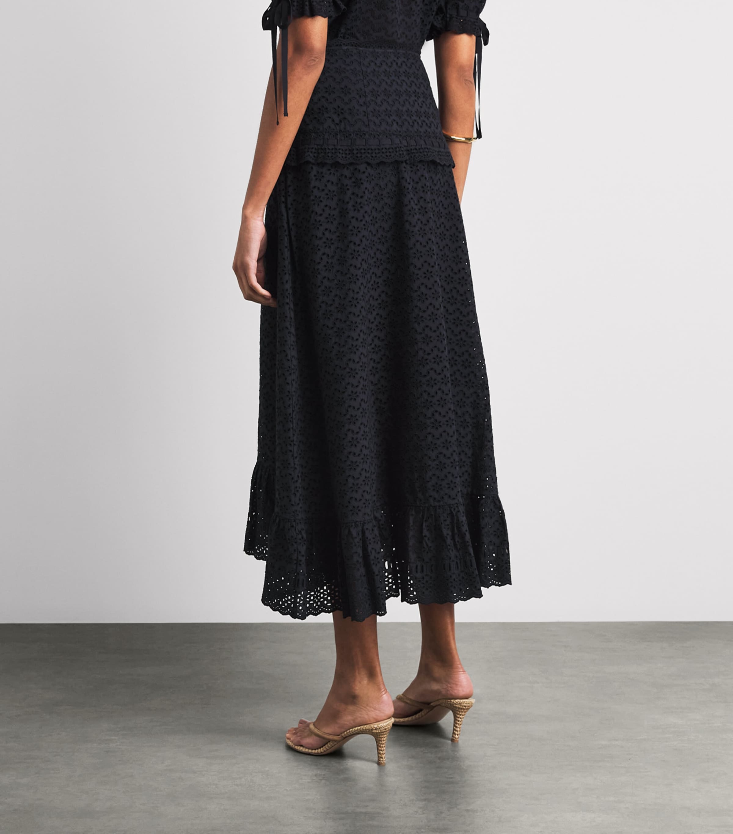 Ulla Johnson Womens Broderie Anglaise Violetta Midi Skirt Midnight Image 5