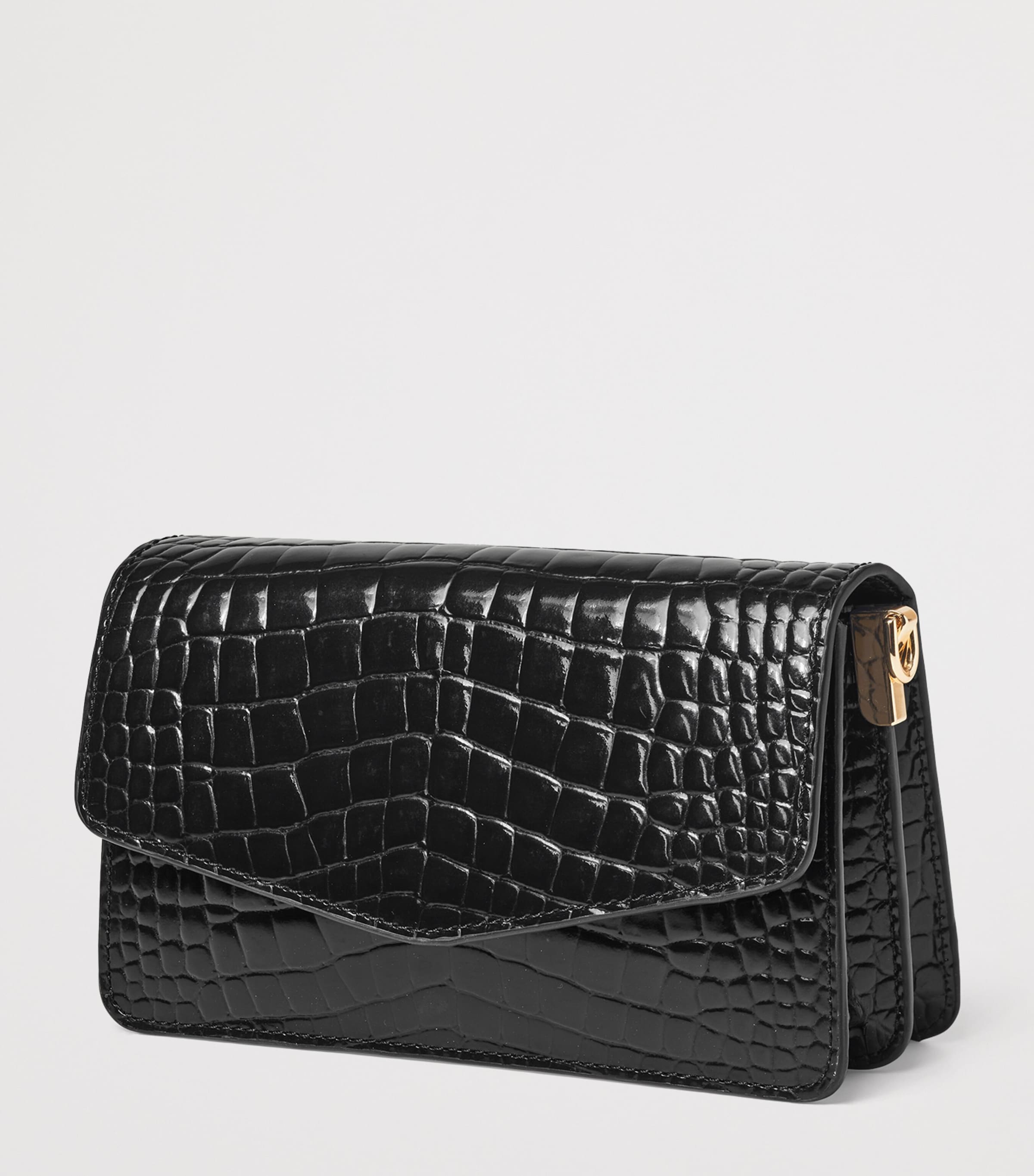 Leather Croc-Embossed Eliza Clutch Bag BLACK Image 4