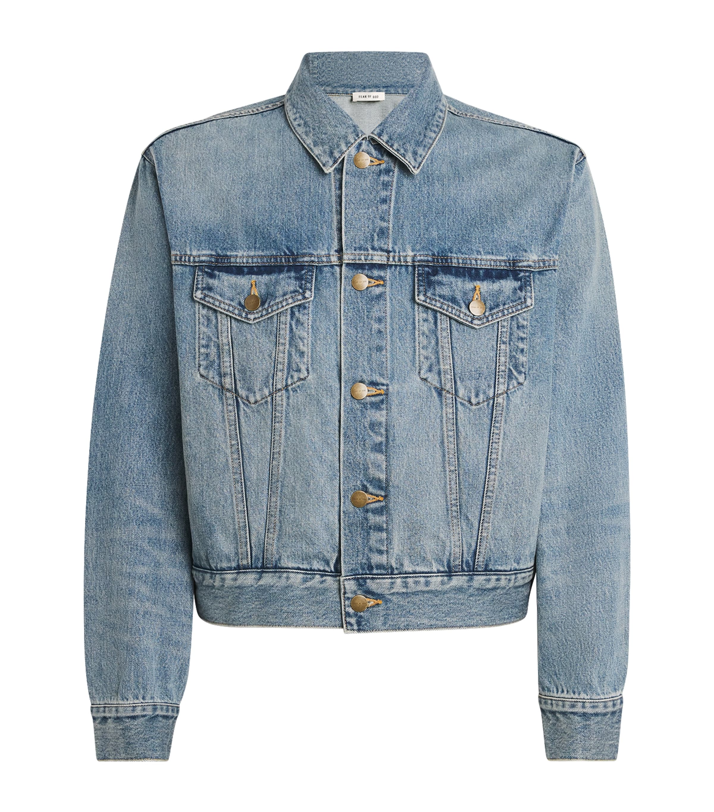 Fear Of God Mens Light Indigo Trucker Flap-pocket Denim Jacket Xl In Blue