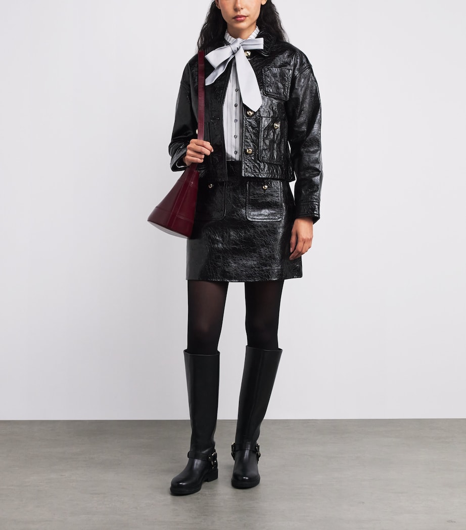 Cropped Leather Jacket BLACK Image 2