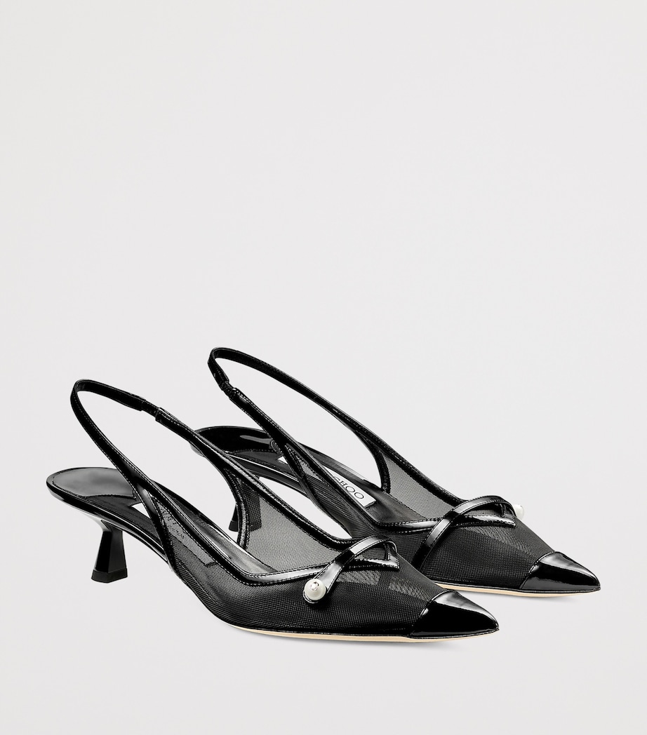 Amita 45 Patent Leather-Mesh Slingback Pumps BLACK/BLACK Image 5