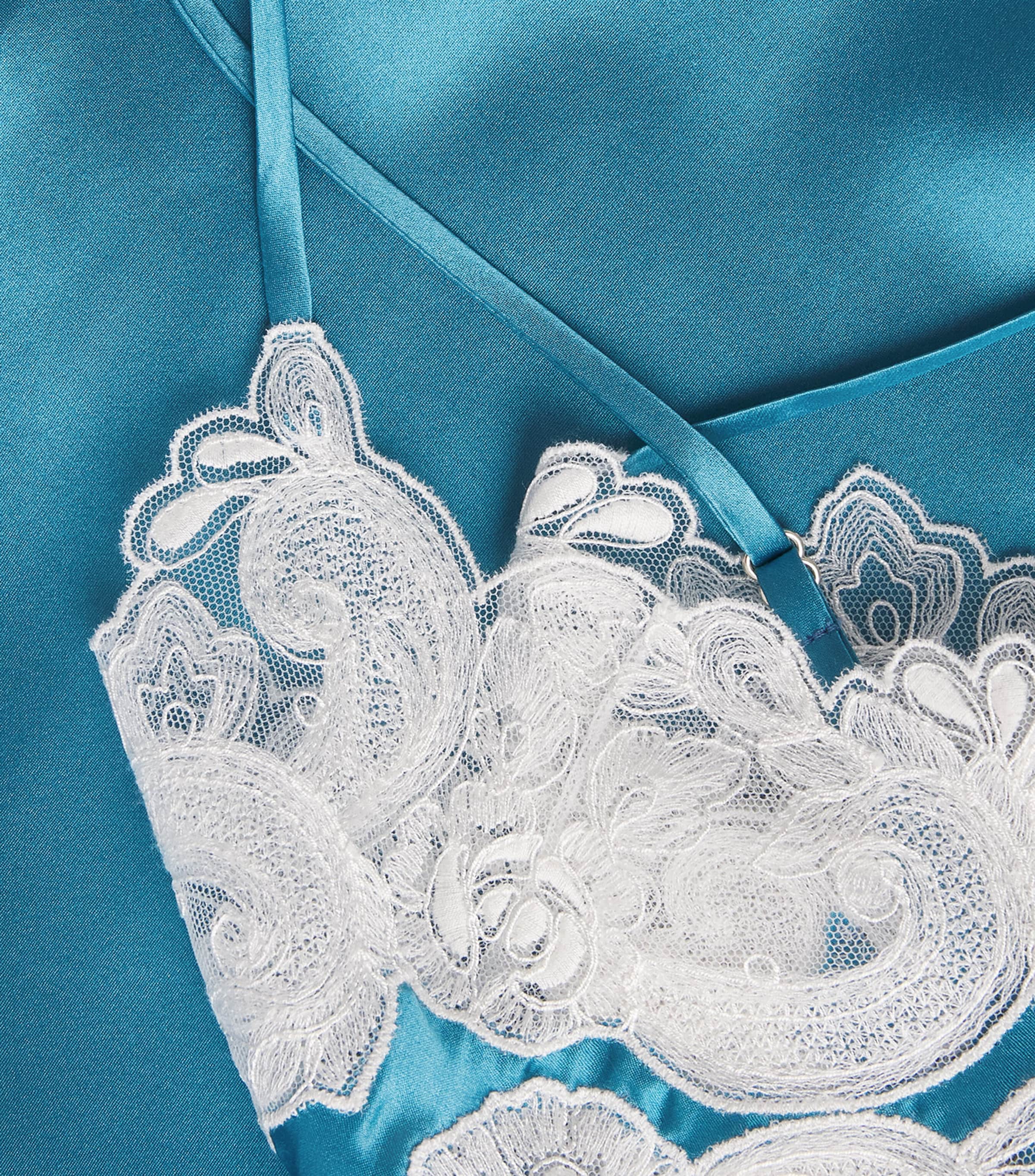 Loretta Caponi Womens Silk Lace-Detail Giadeite Nightdress Turqouise Image 6