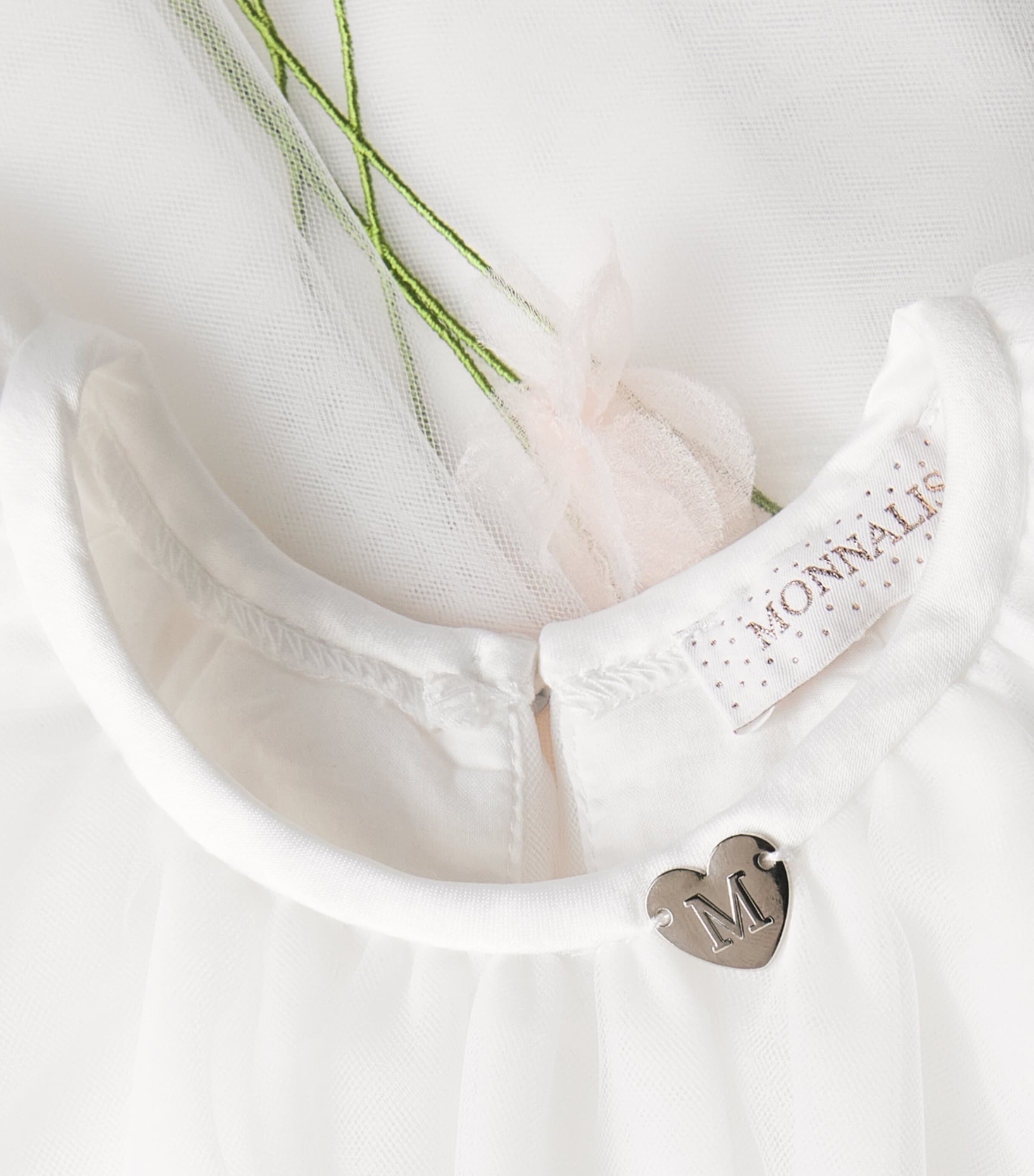Monnalisa Tulle Floral-Appliqué Dress (6 Months-3 Years) Cream Image 3