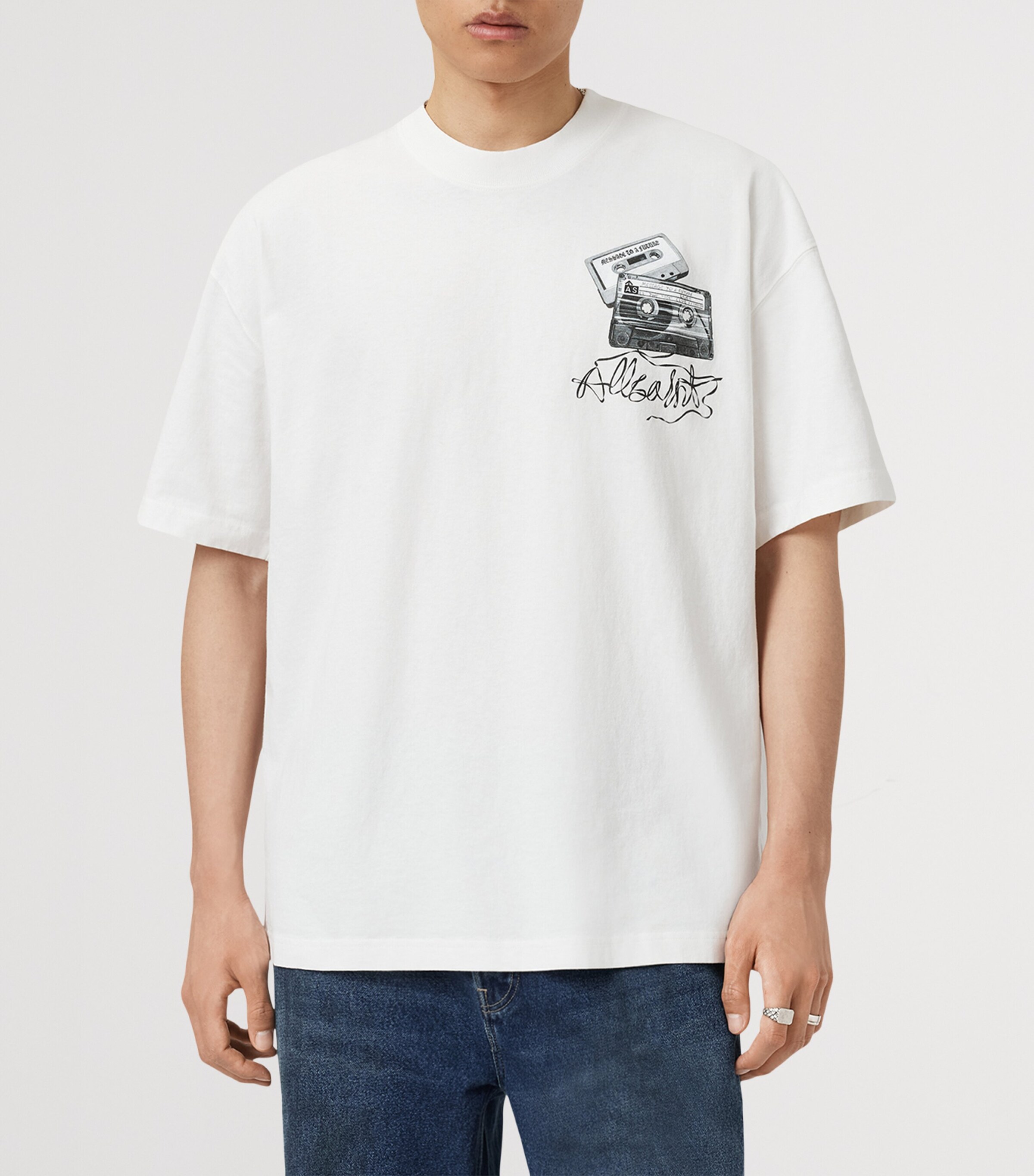 AllSaints Mens Organic Cotton Reel T-Shirt Chalk White Image 2