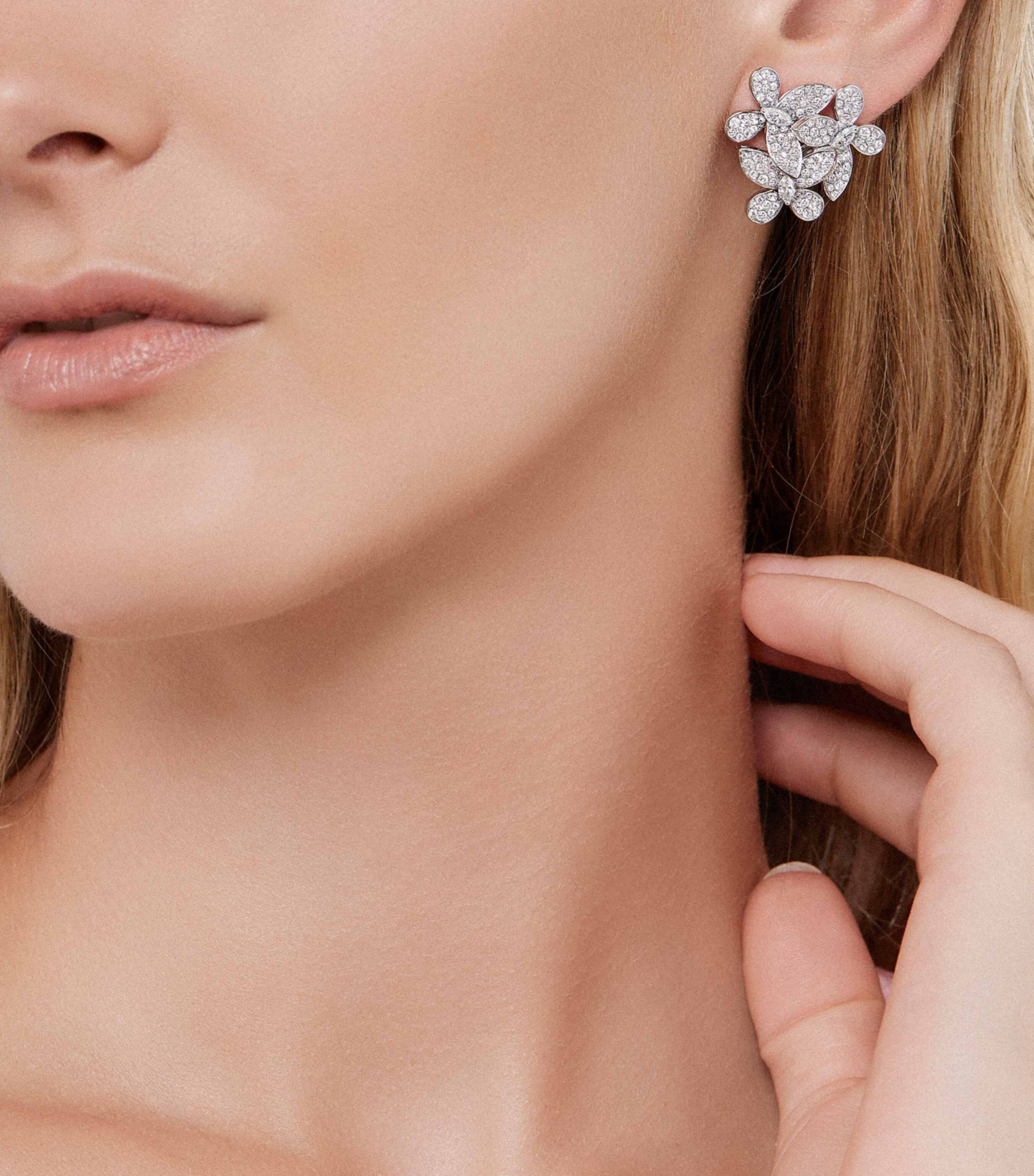 White Gold and Diamond Triple Butterfly Clip-On Earrings WHITE GOLD Image 2