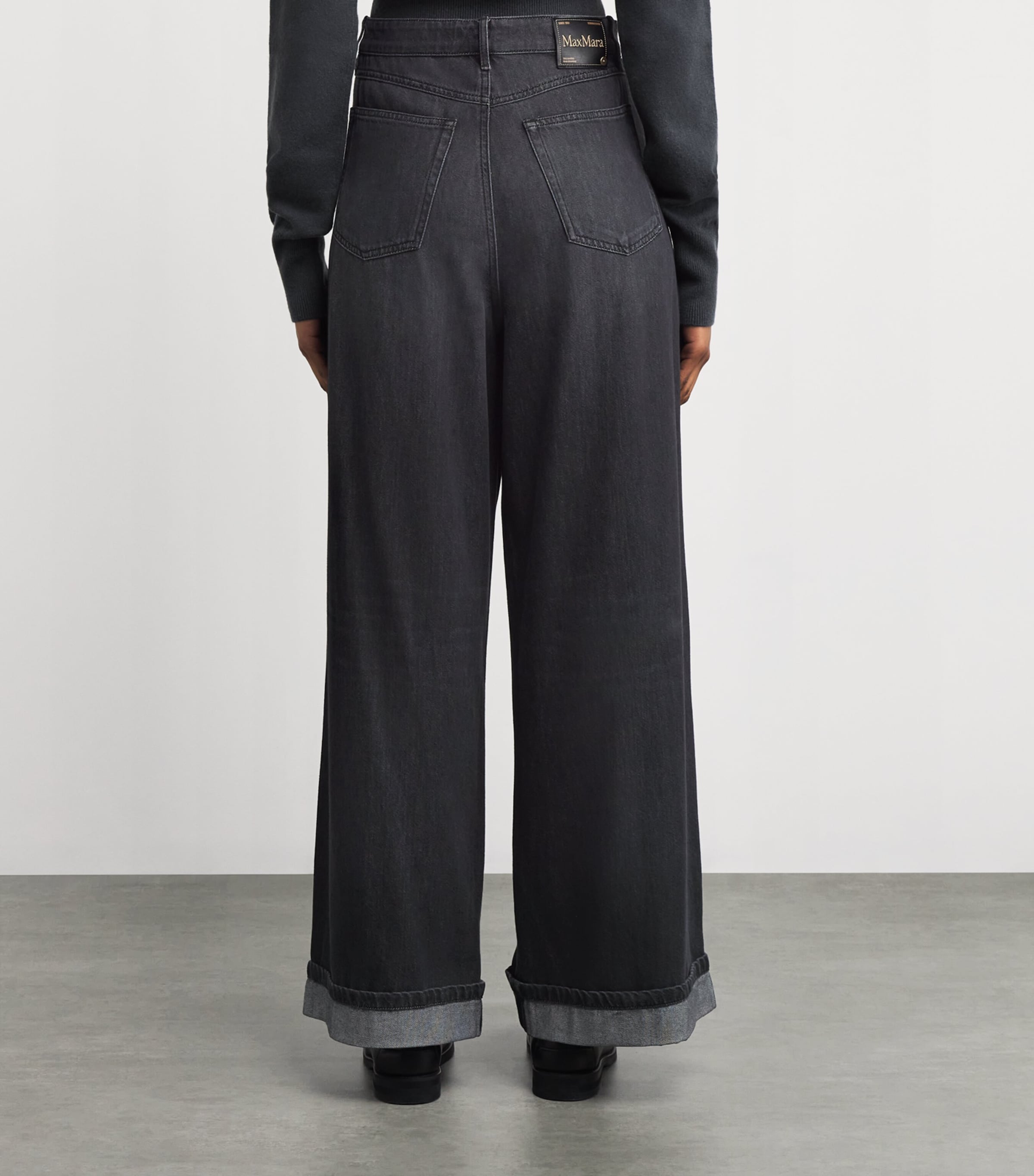 Turn-Up-Hem Wide-Leg Jeans BLACK Image 3