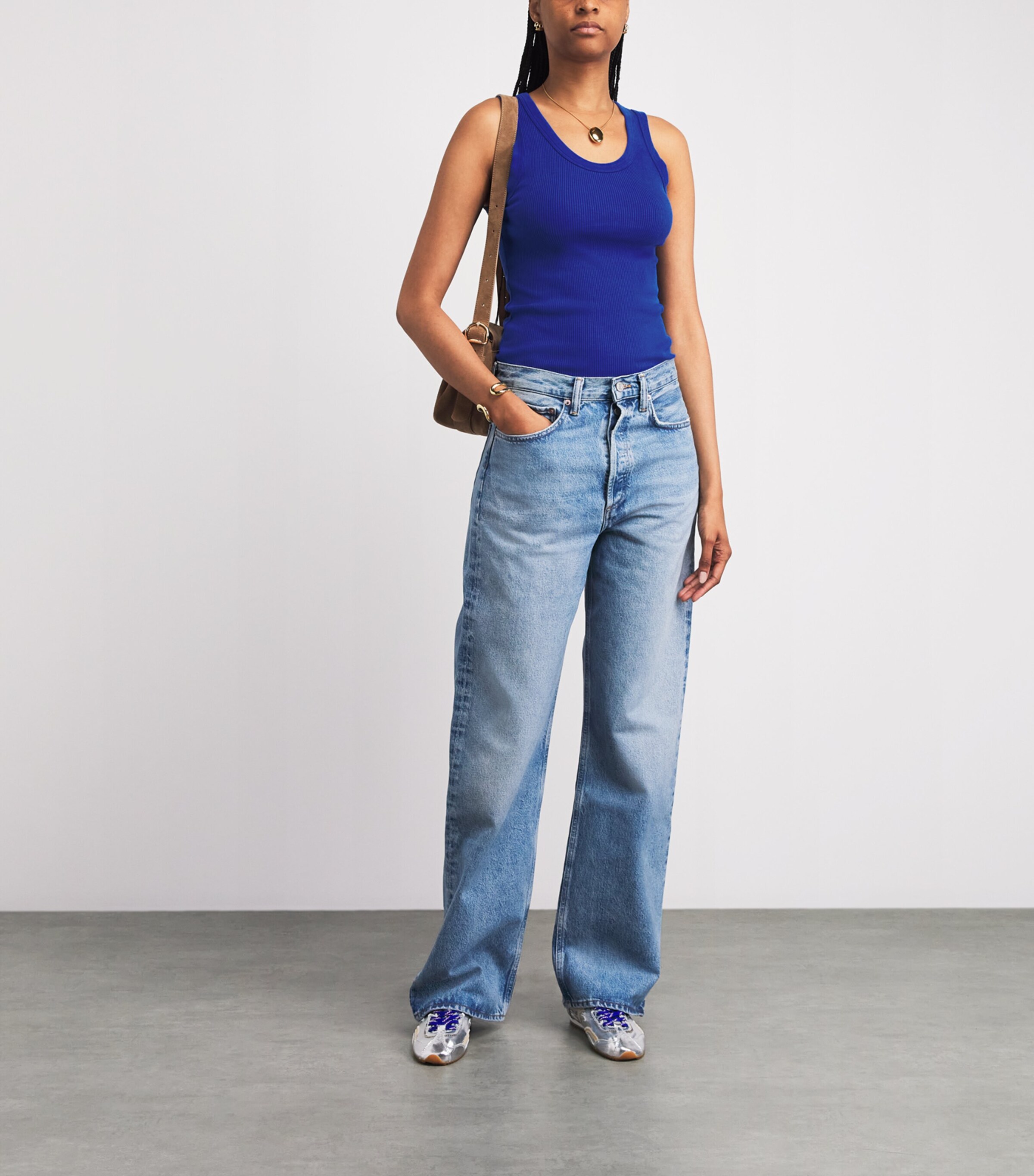 AGOLDE Womens Ribbed Poppy Tank Top Cobalt Blue Image 2