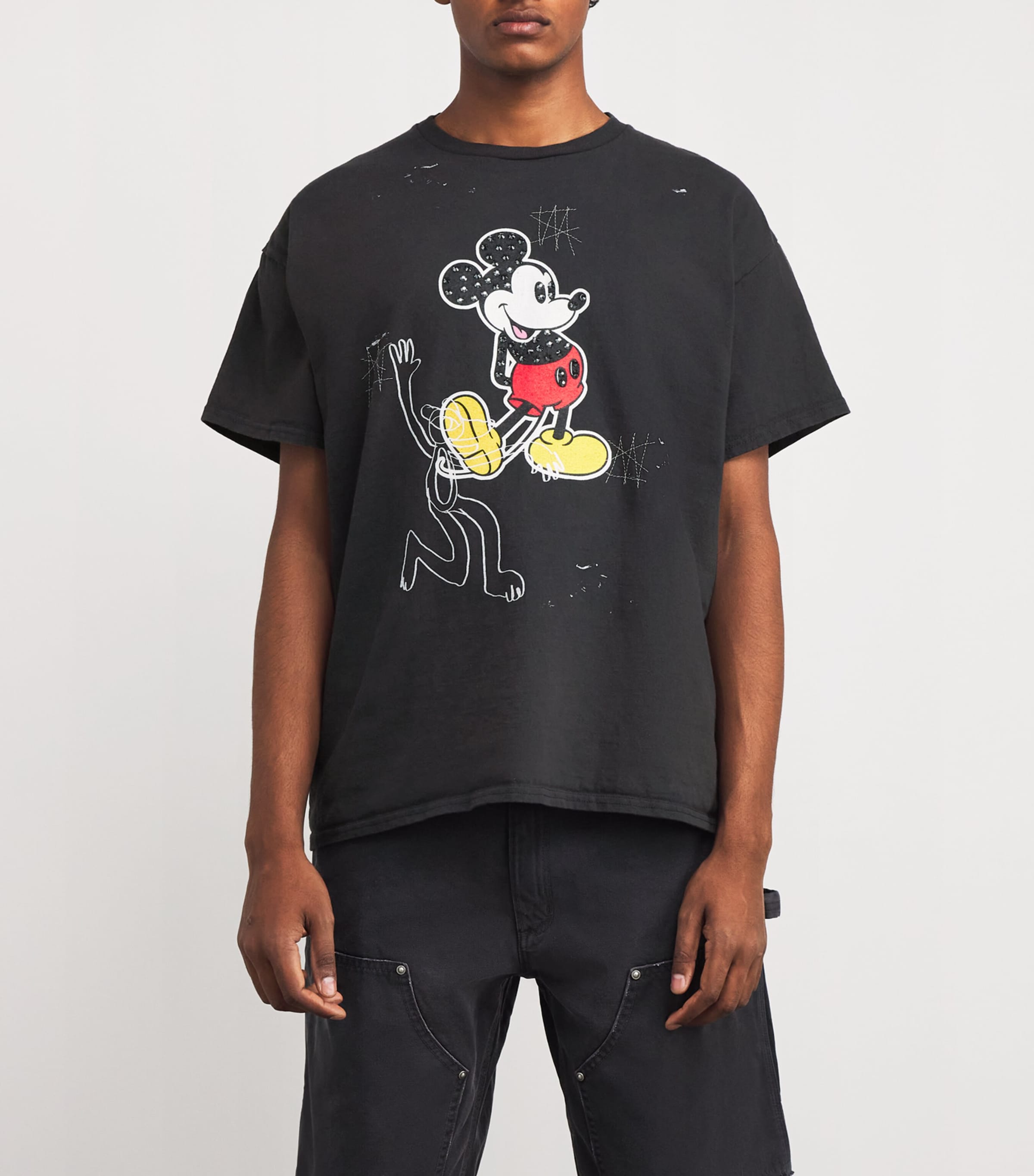 DOMREBEL Mens Cotton Mickey Mouse T-Shirt Black Image 3