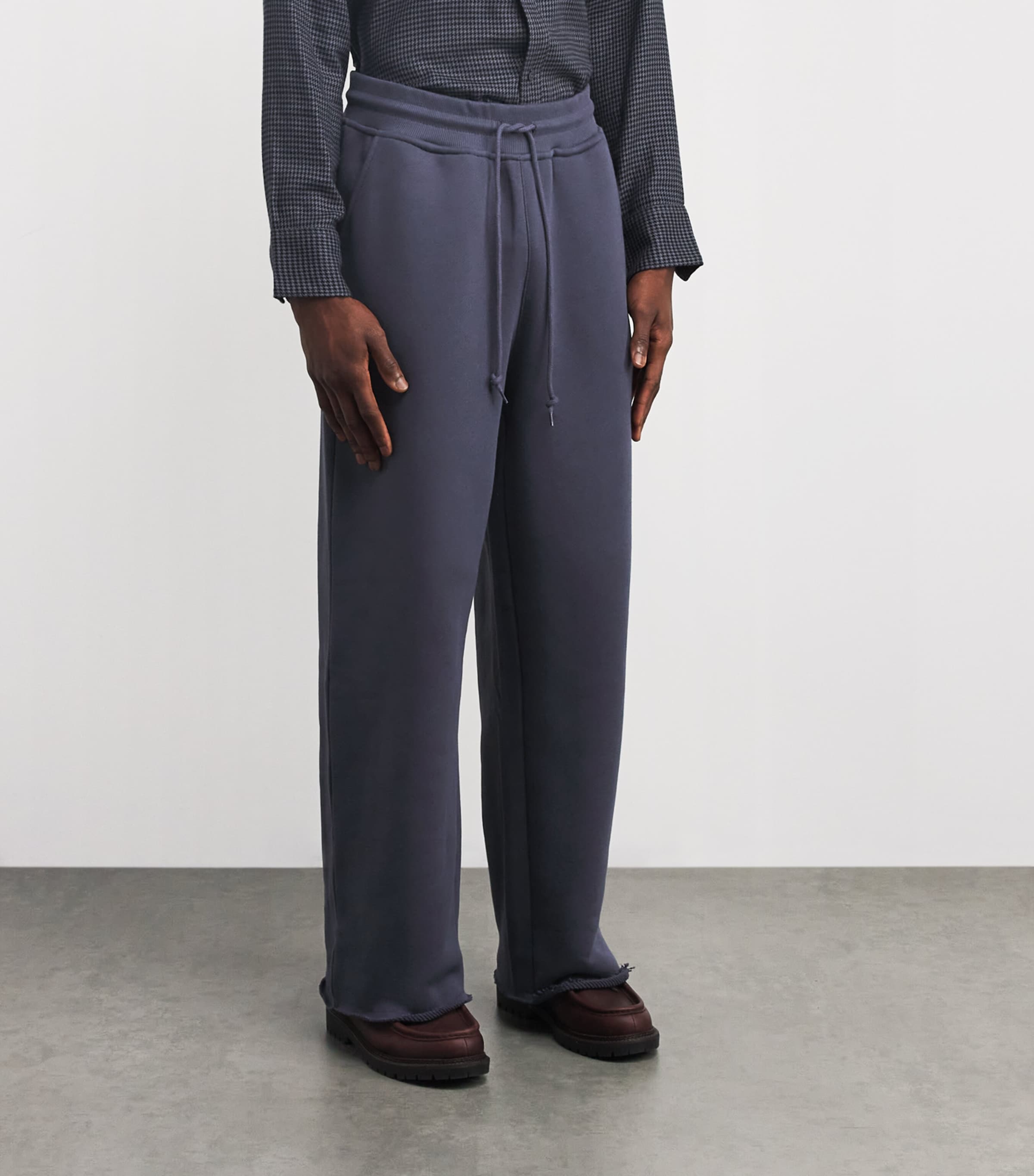 Cotton Raw Hem Wide-Leg Sweatpants SMOKE BLUE Image 3