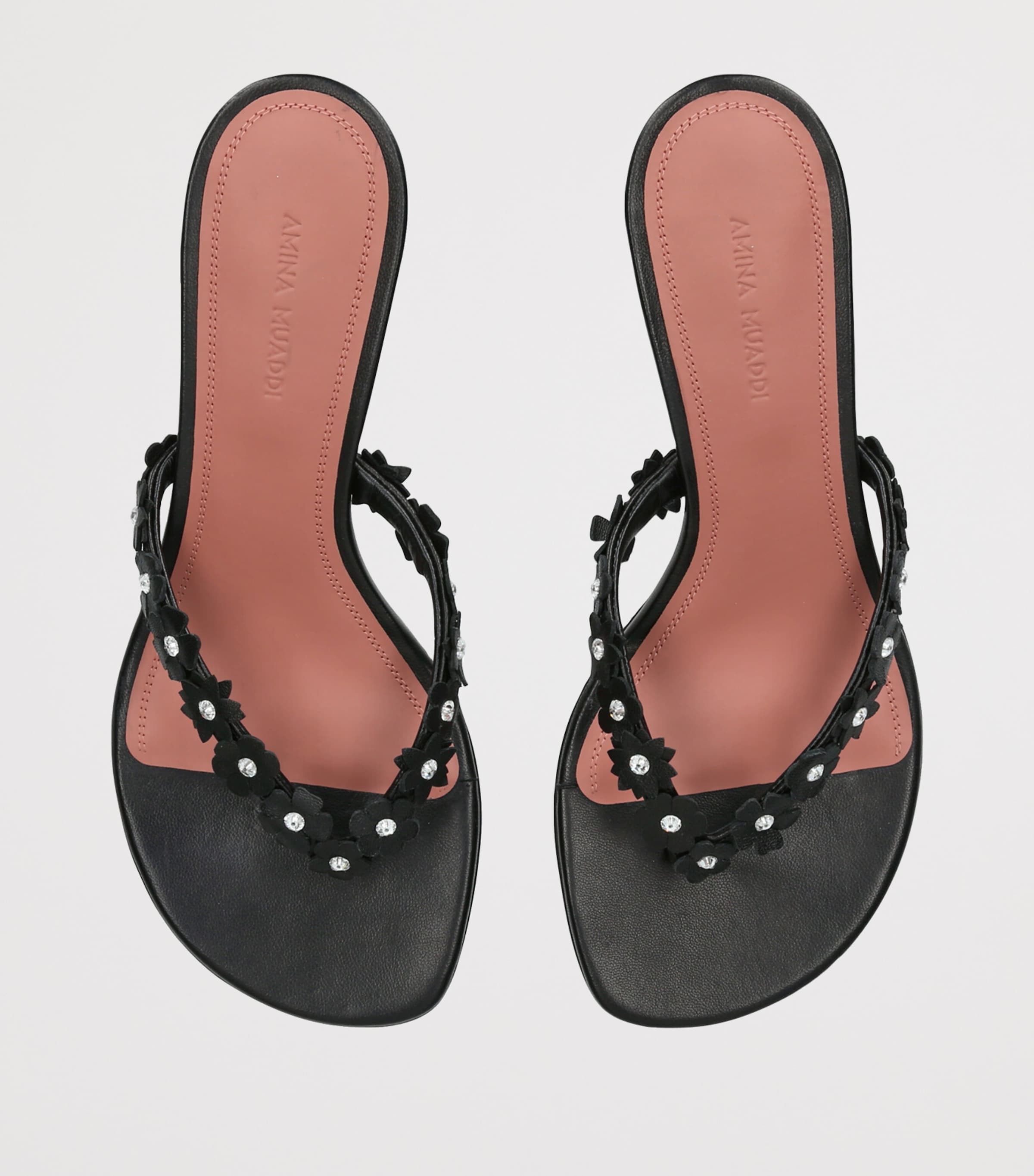 Amina Muaddi Leather Janis Heeled Sandals 45 Black Image 4