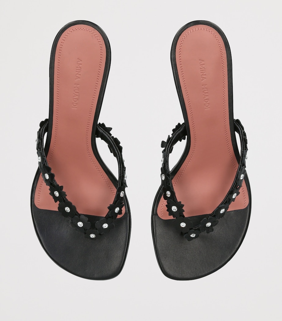 Amina Muaddi Leather Janis Heeled Sandals 45 Black Image 4
