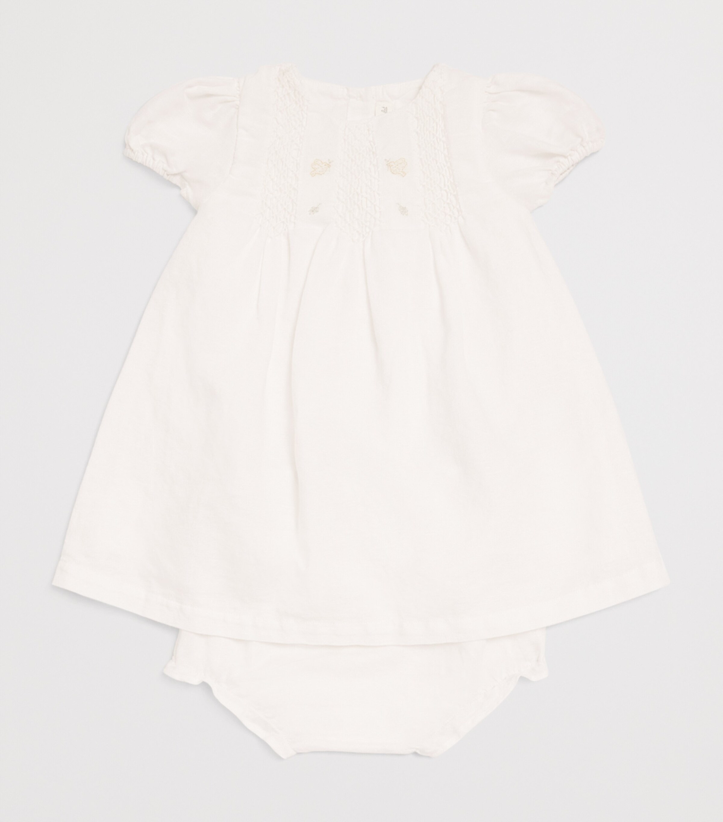 Tartine et Chocolat Linen-Cotton Embroidered Dress and Bloomers (0-24 Months) Blanc Image 3