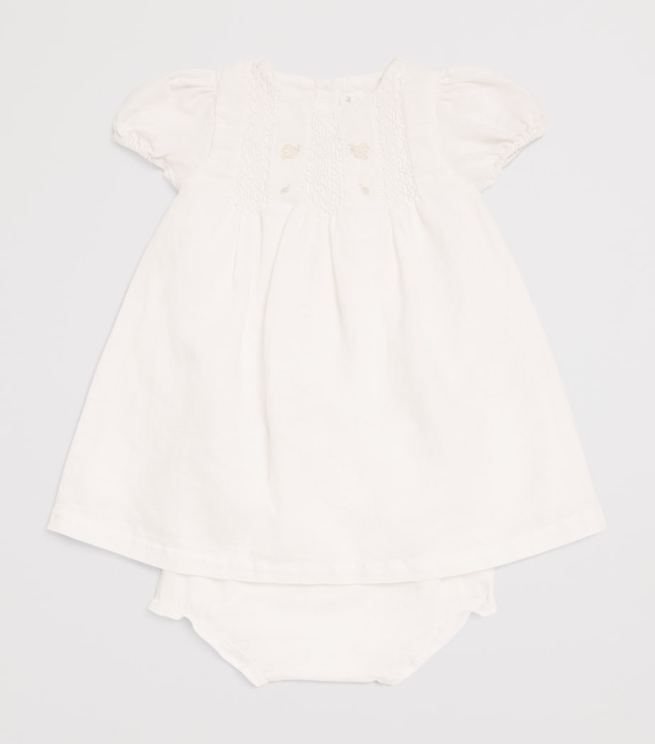 Linen-Cotton Embroidered Dress and Bloomers (0-24 Months) BLANC Image 3