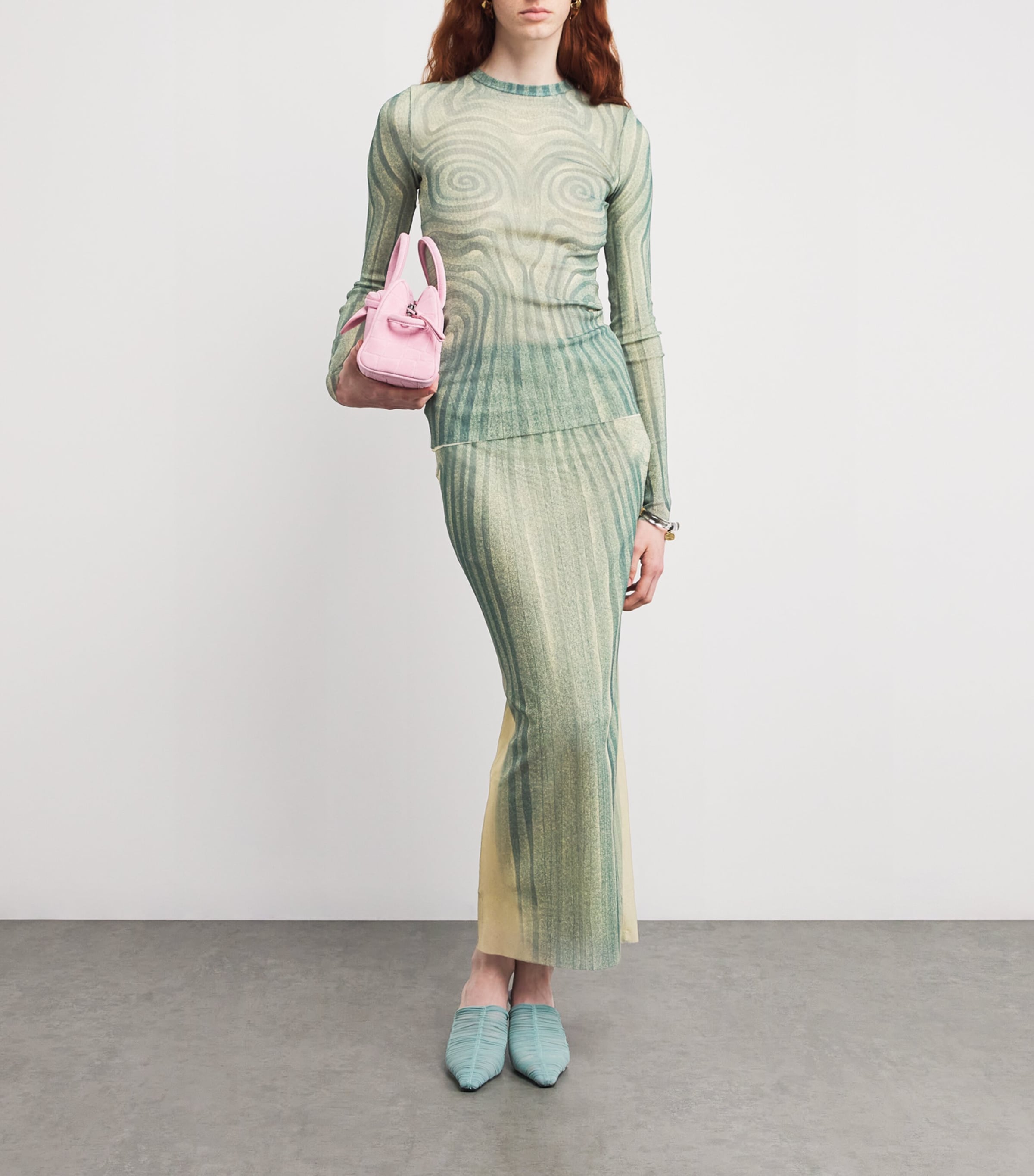 Jean Paul Gaultier Womens Spiral Midi Skirt Ecru/aqua Image 2