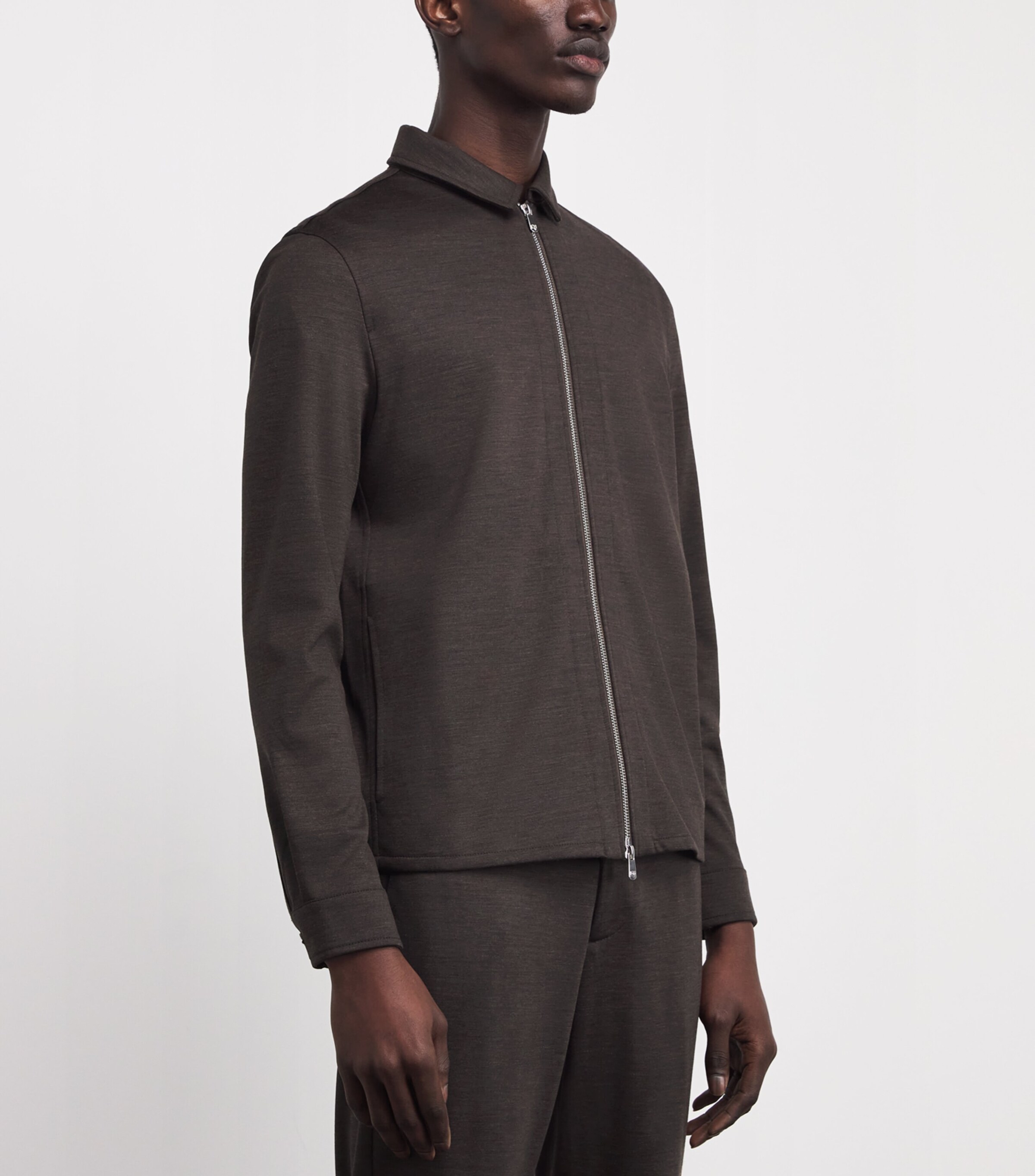 Marco Pescarolo Mens Wool-Cashmere-Blend Zip-Up Overshirt Brown Image 3