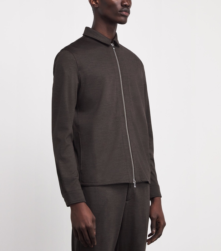 Marco Pescarolo Mens Wool-Cashmere-Blend Zip-Up Overshirt Brown Image 3