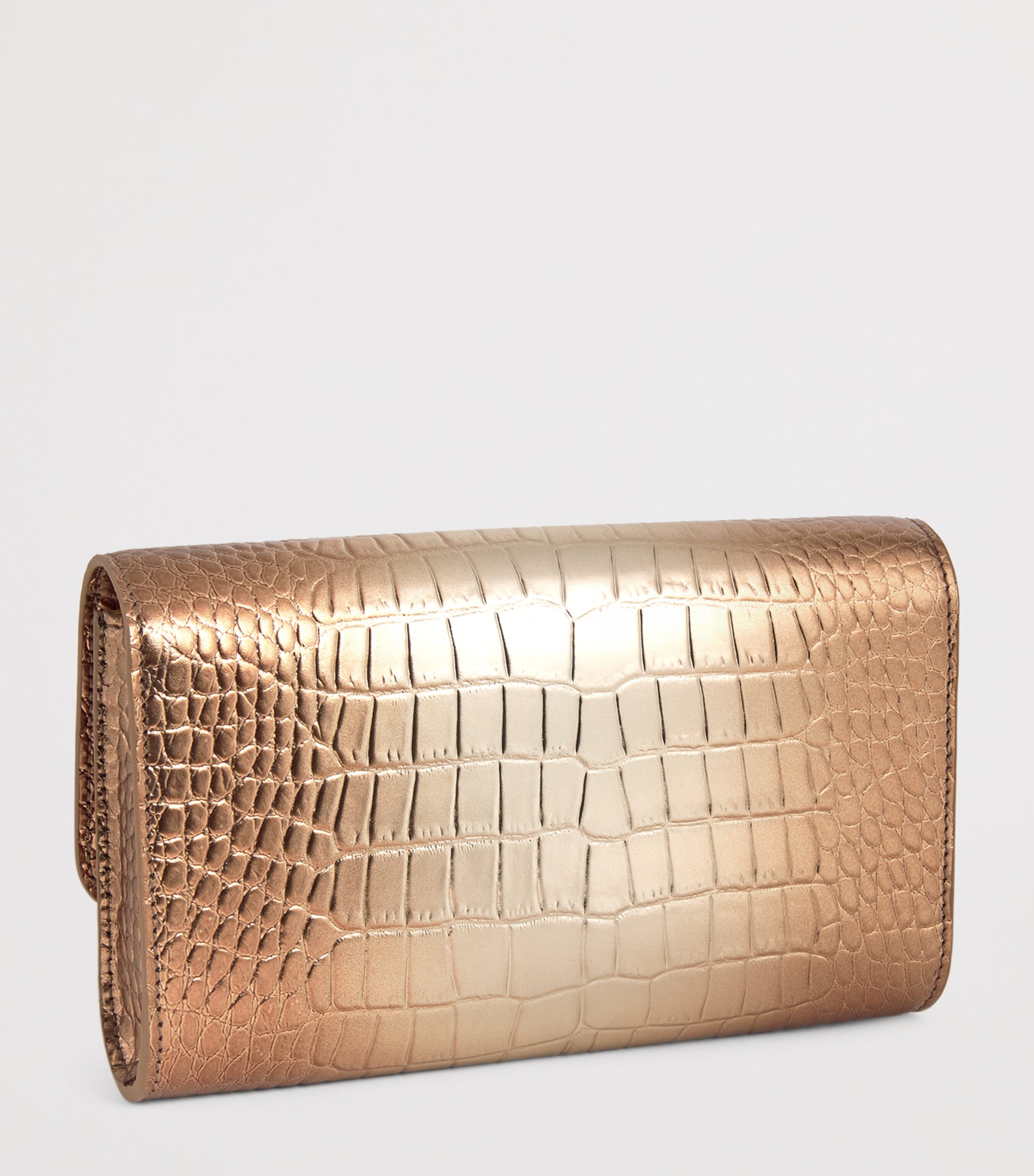 Leather Croc-Embossed Clutch Bag GOLD AND BRNZ OMBRE Image 3