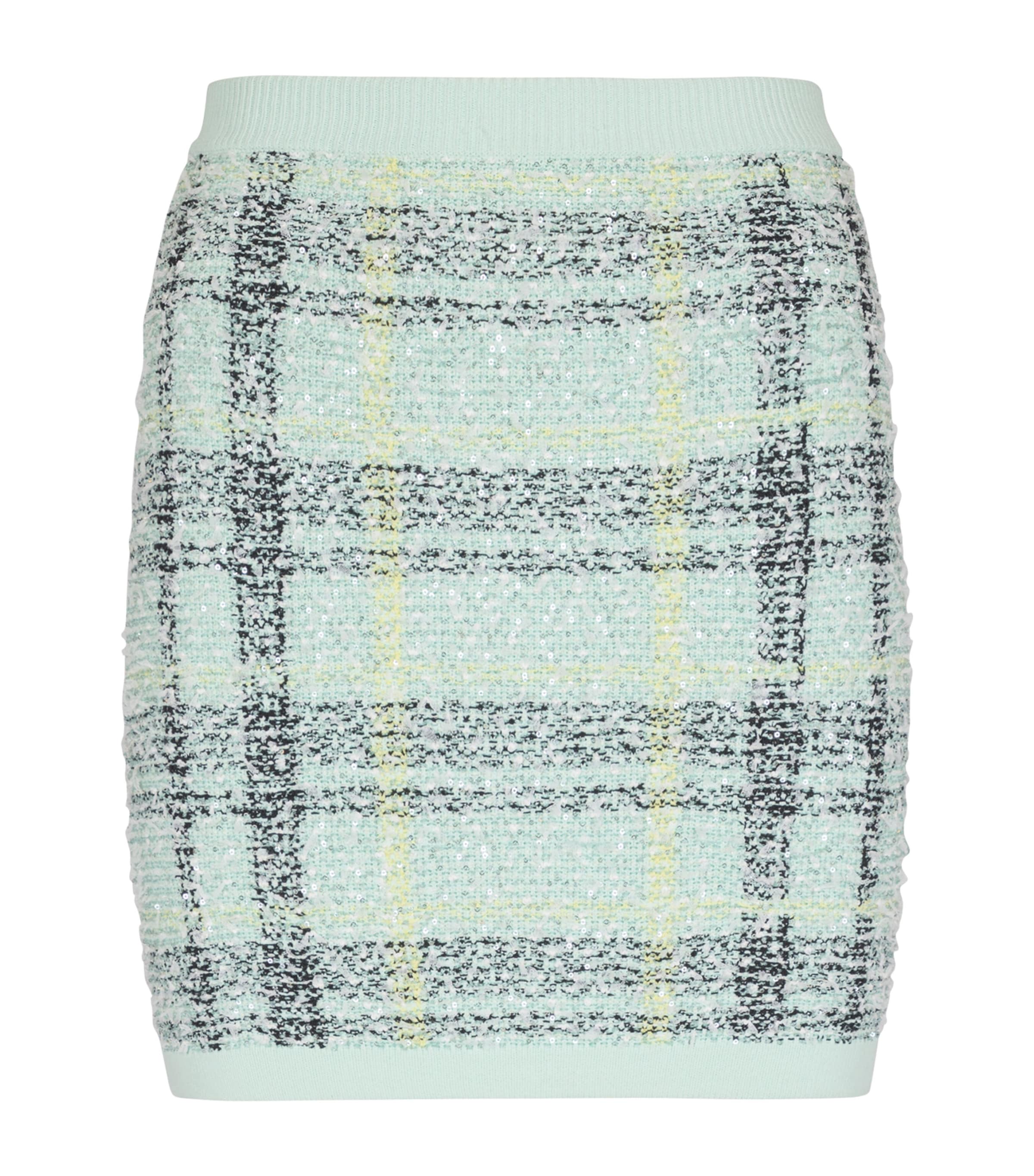 Tweed Embellished Plaid Mini Skirt ULM VERT/JAUNE/NOIR Image 1