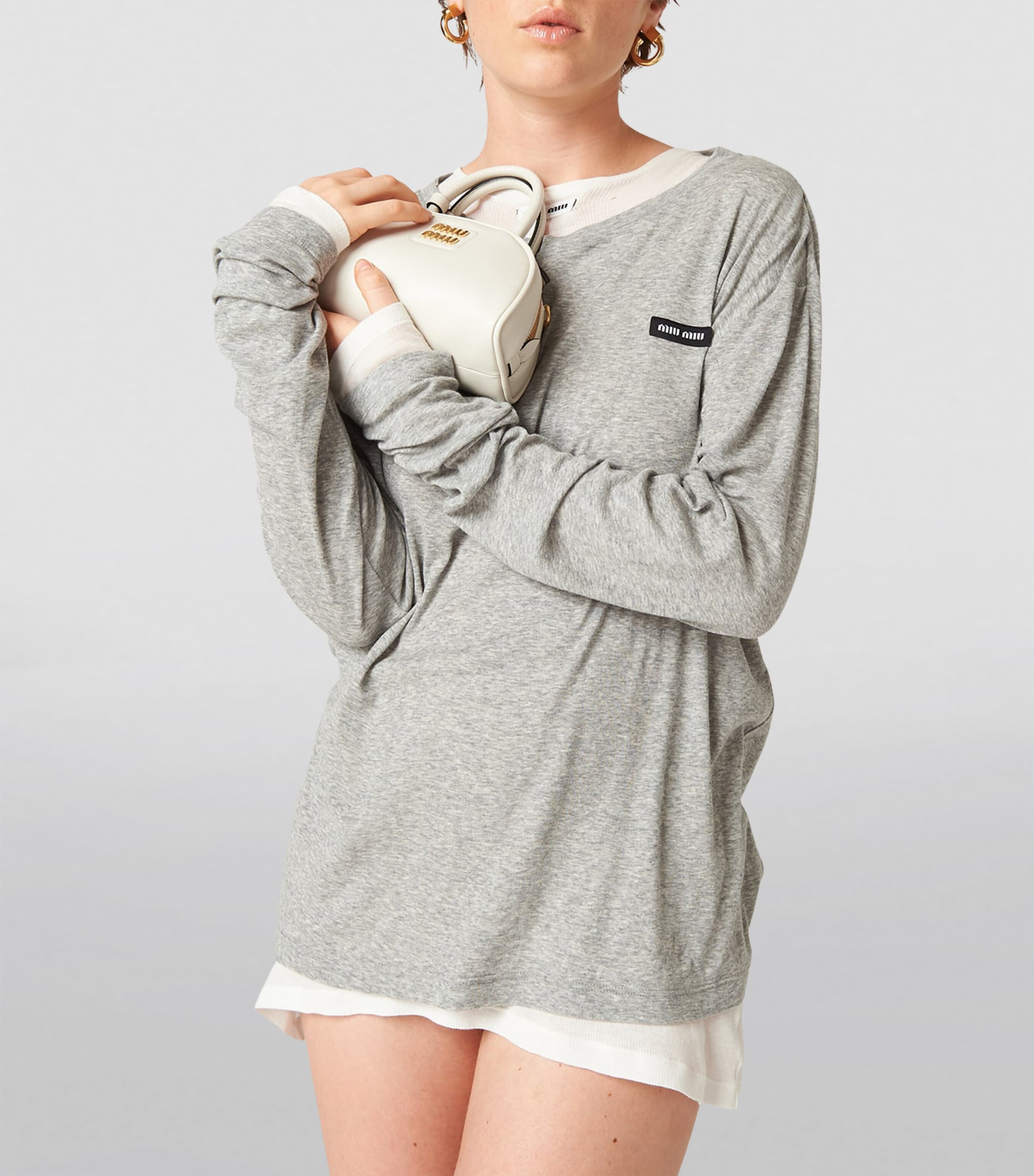 Miu Miu Grey Logo-Patch Long-Sleeve T-Shirt | Harrods UK