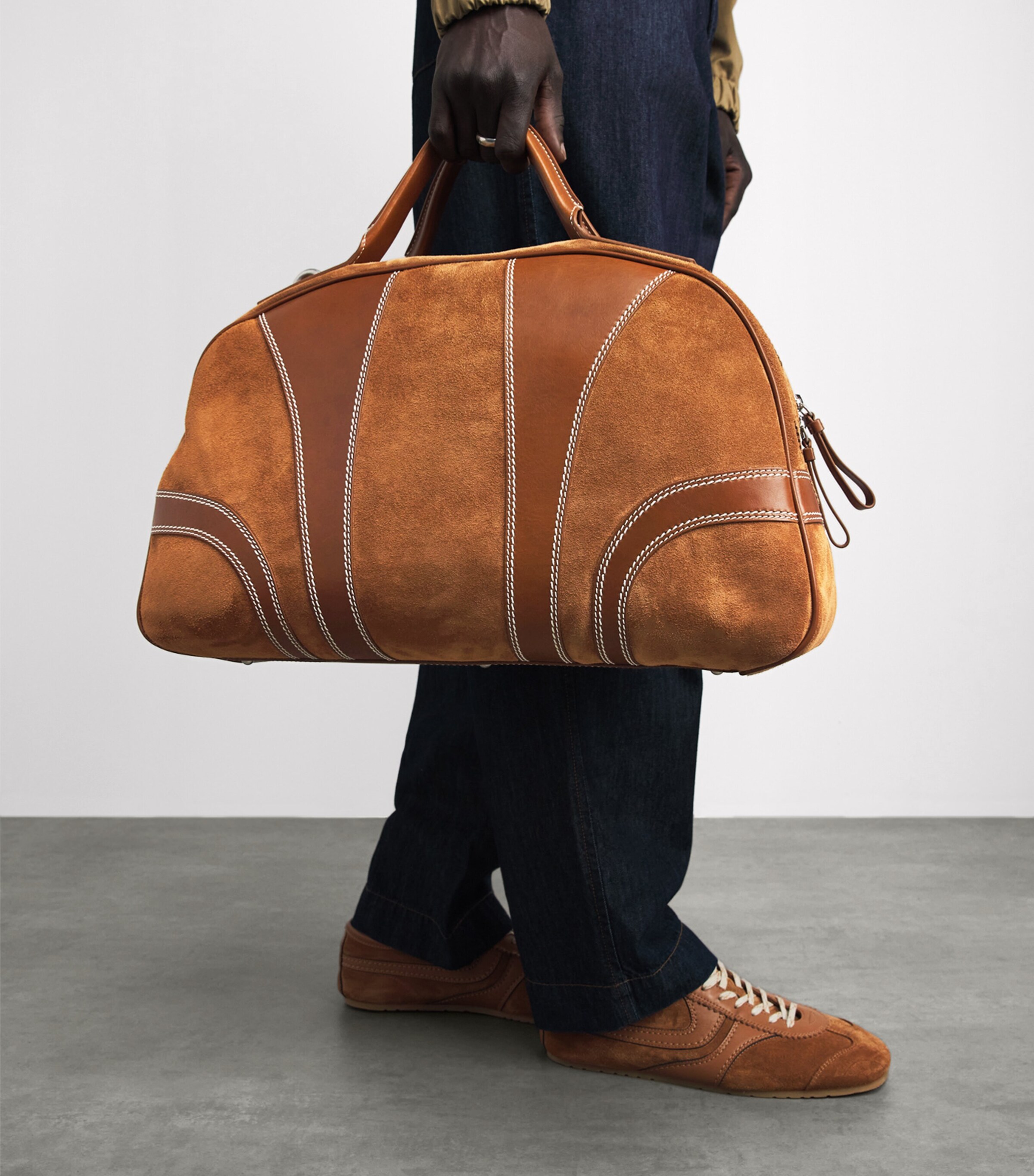 DRIES VAN NOTEN Leather-Suede Duffle Bag Tan Image 7