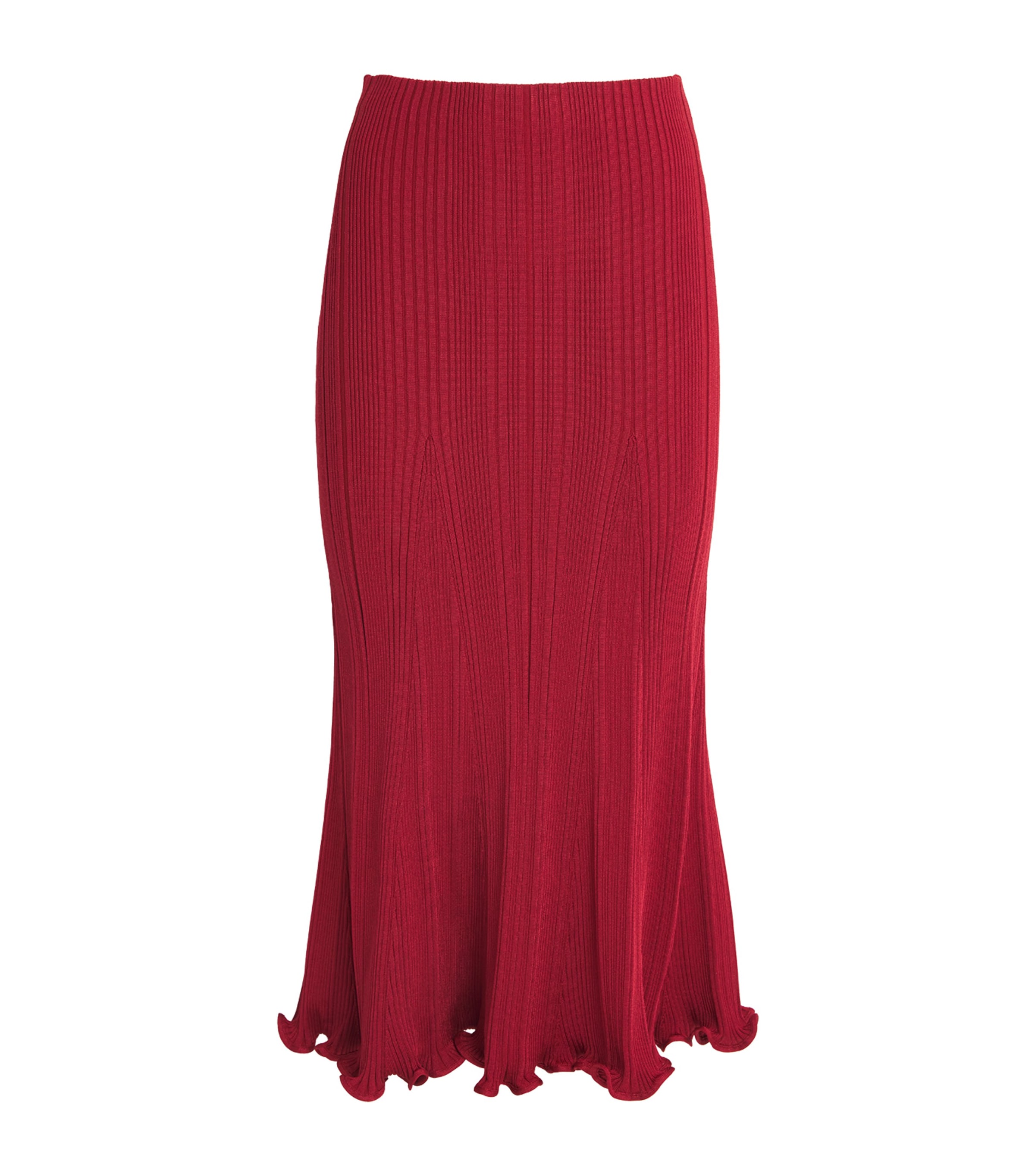 Self-portrait Knit Flared Midi Skirt In Red