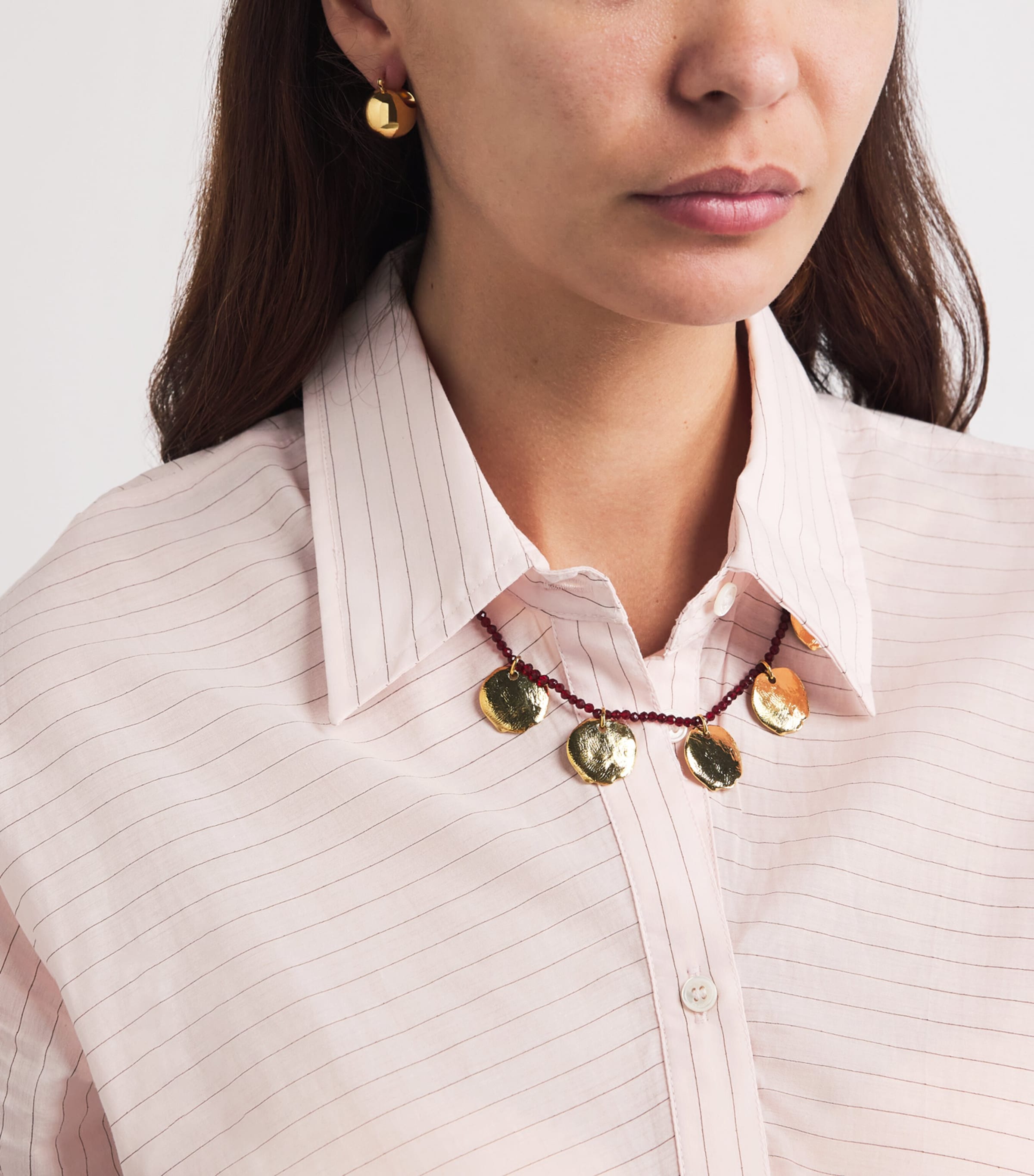 Claudie Pierlot Womens Cotton-Blend Stripe Shirt Pale Pink Image 3