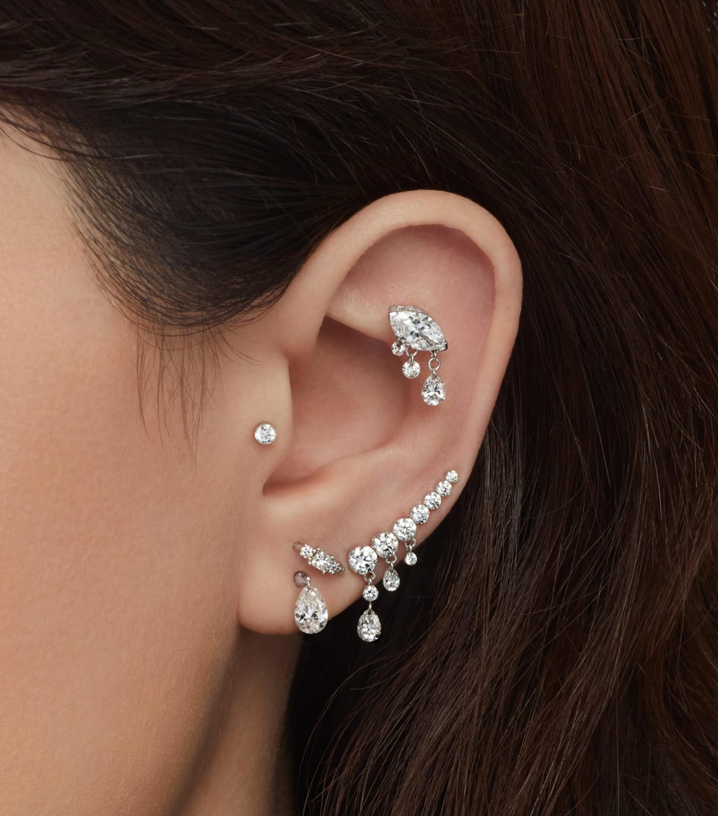 Floating Pear Diamond Charm Single Stud Earring (6mm) ROSE GOLD Image 2