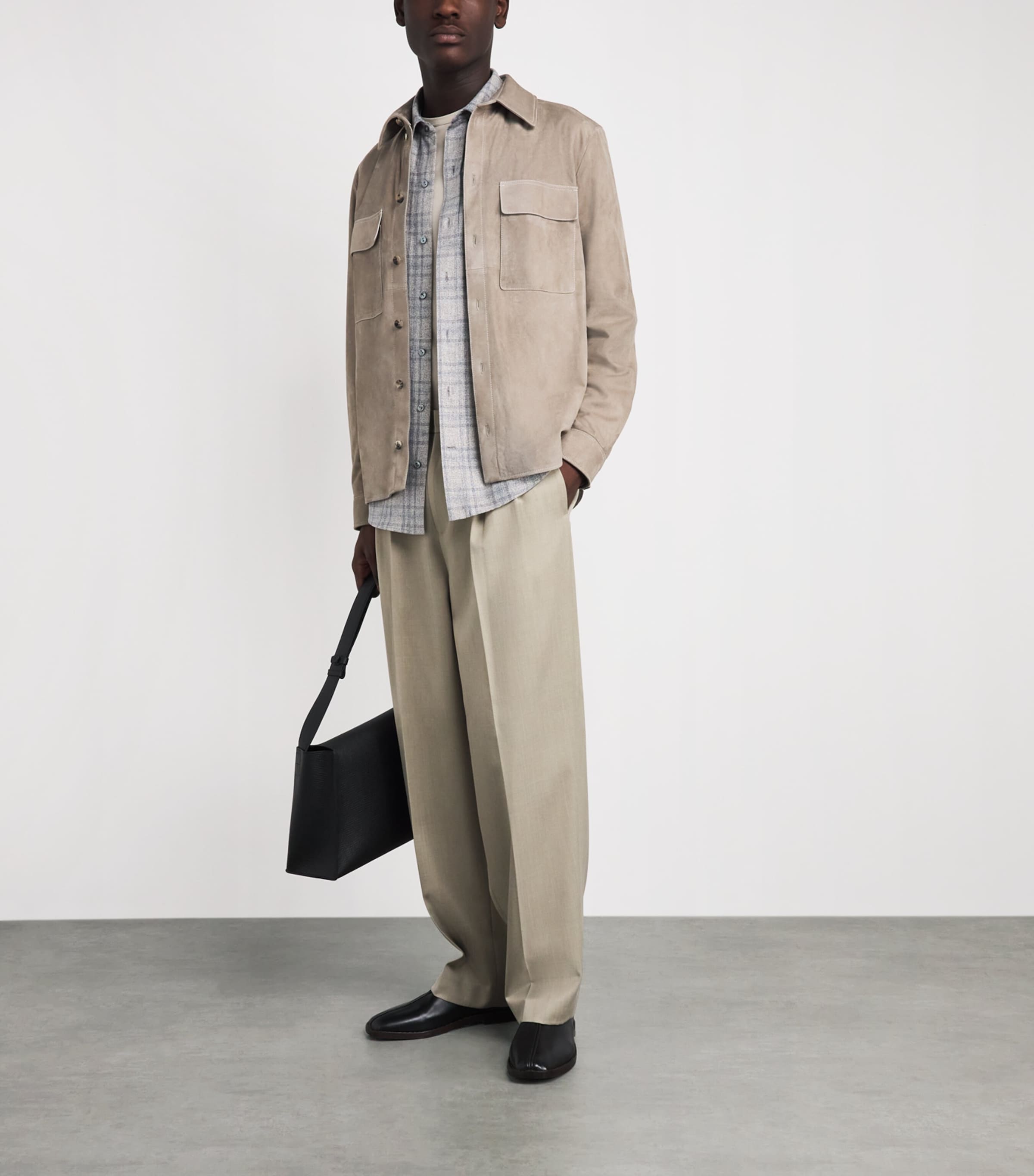 Agnona Mens Suede Overshirt Warm Grey Grey Image 2